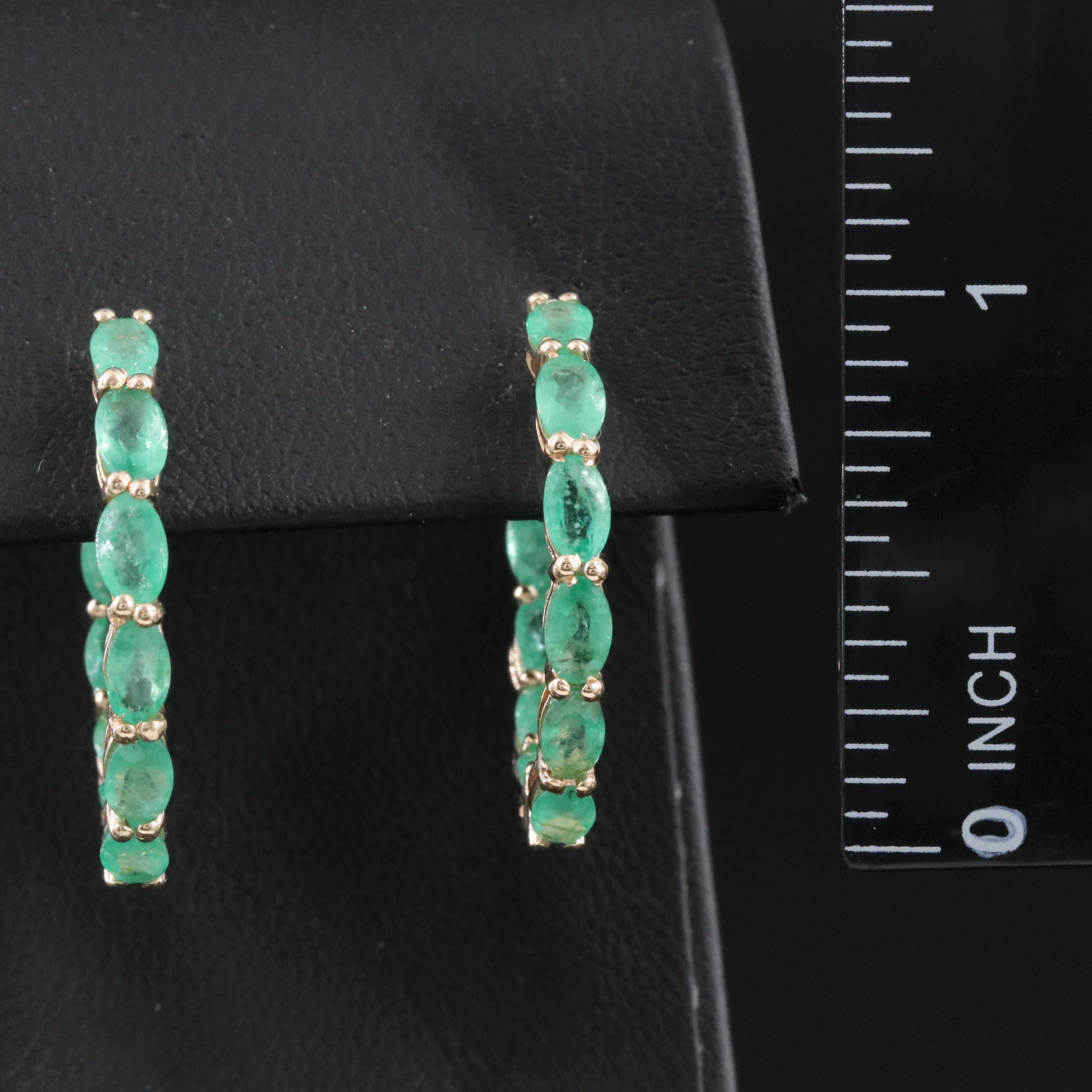 14K Emerald Inside-Out Hoop Earrings