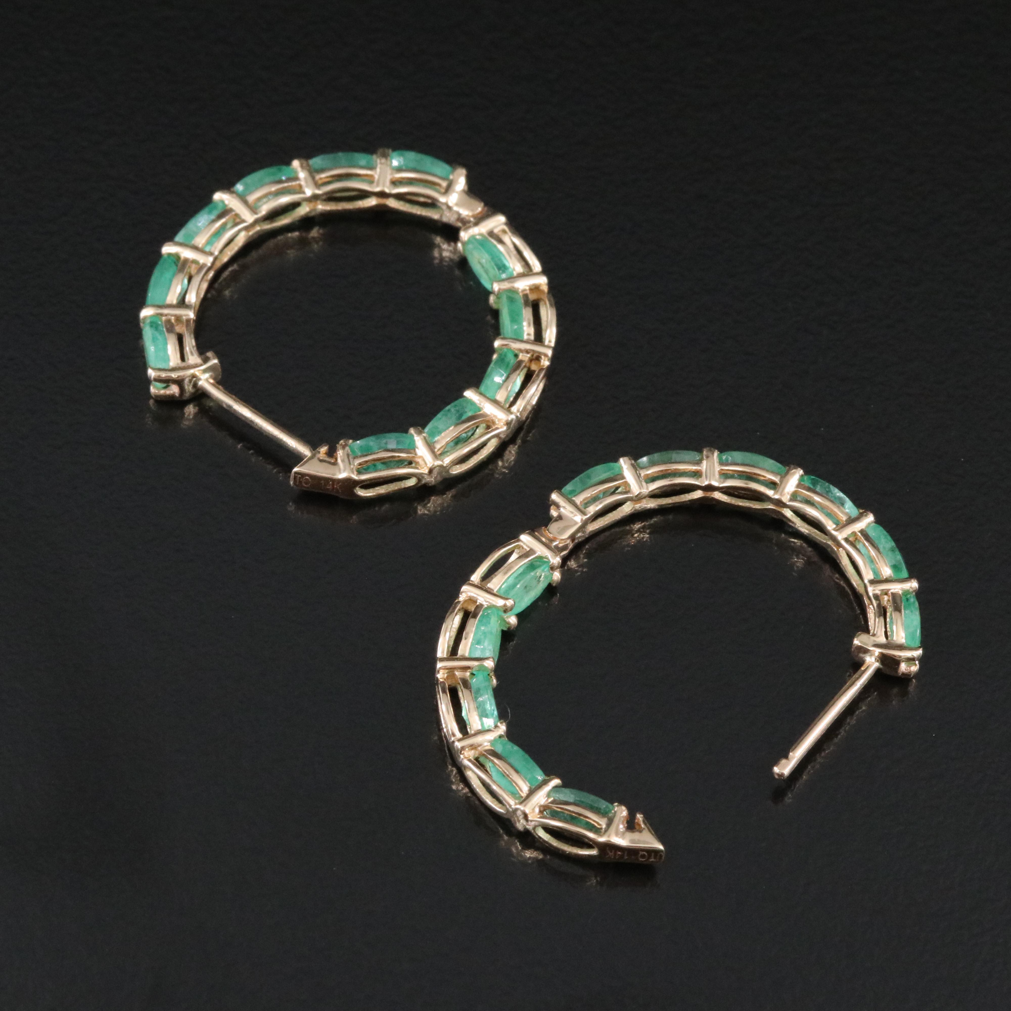 14K Emerald Inside-Out Hoop Earrings