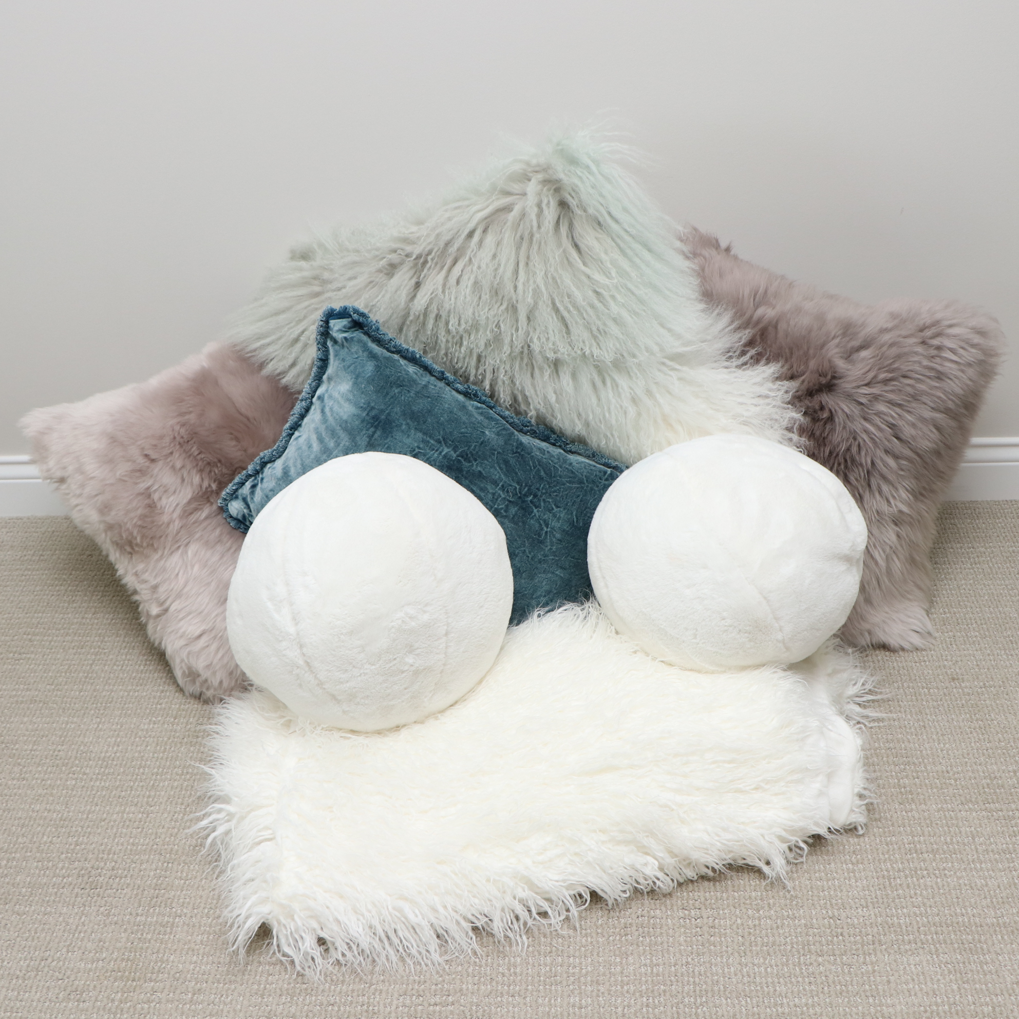 Safavieh "Cuddle" Faux Fur Throw, Surya Sheepskin Pillows and More Pillows