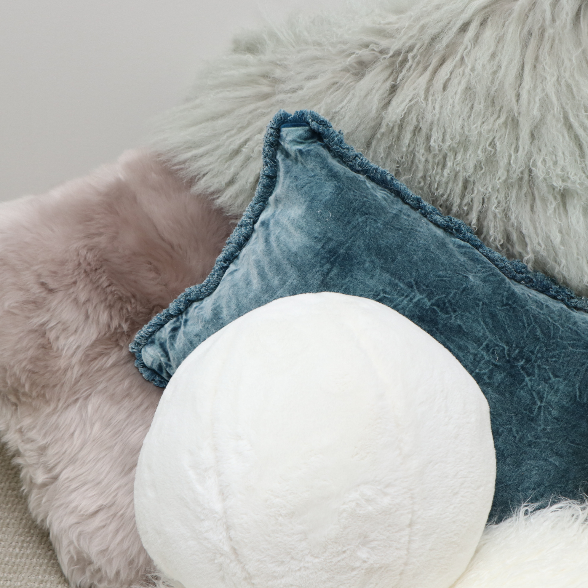 Safavieh "Cuddle" Faux Fur Throw, Surya Sheepskin Pillows and More Pillows