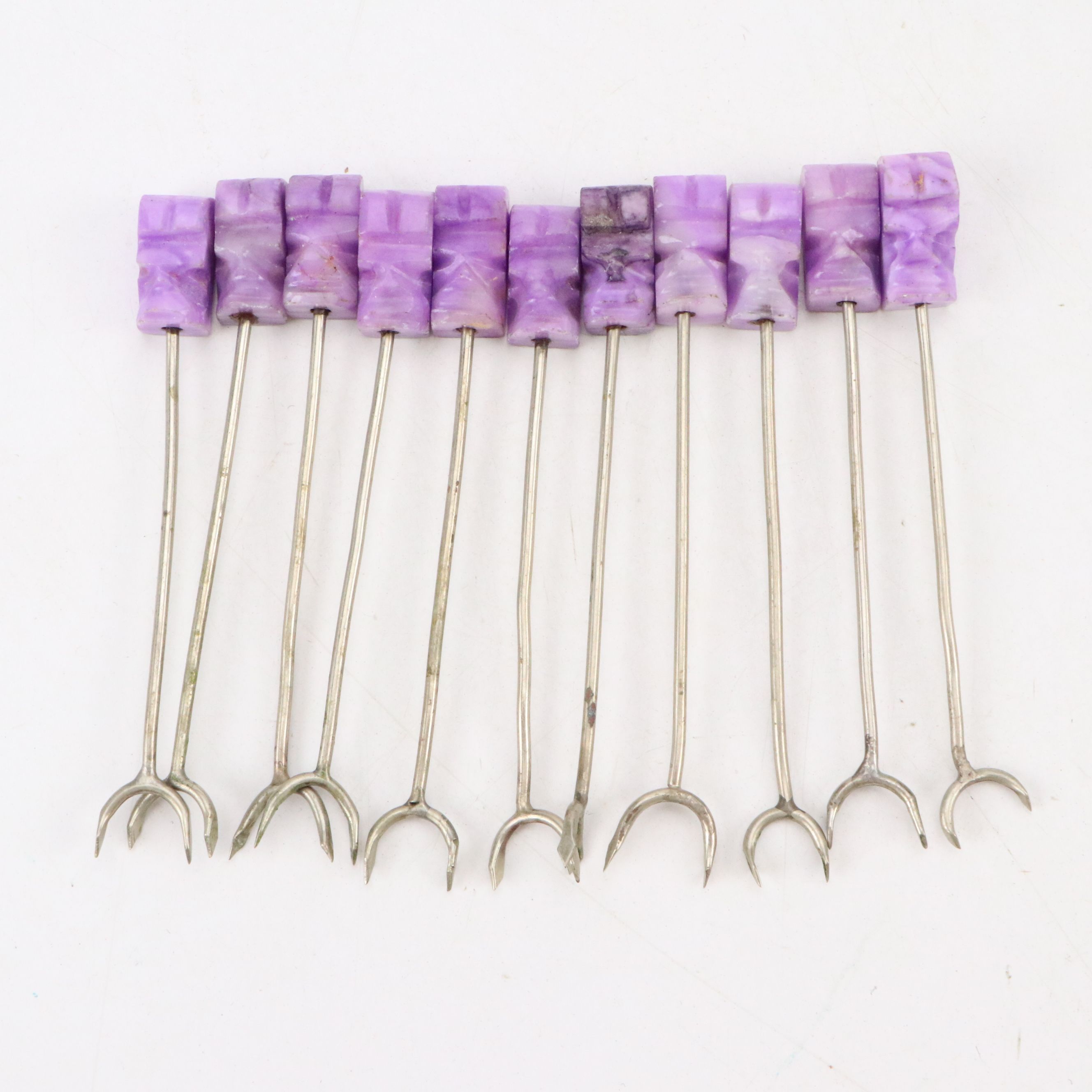 Engraved Southwestern Pattern and Stone Head Cocktail Forks