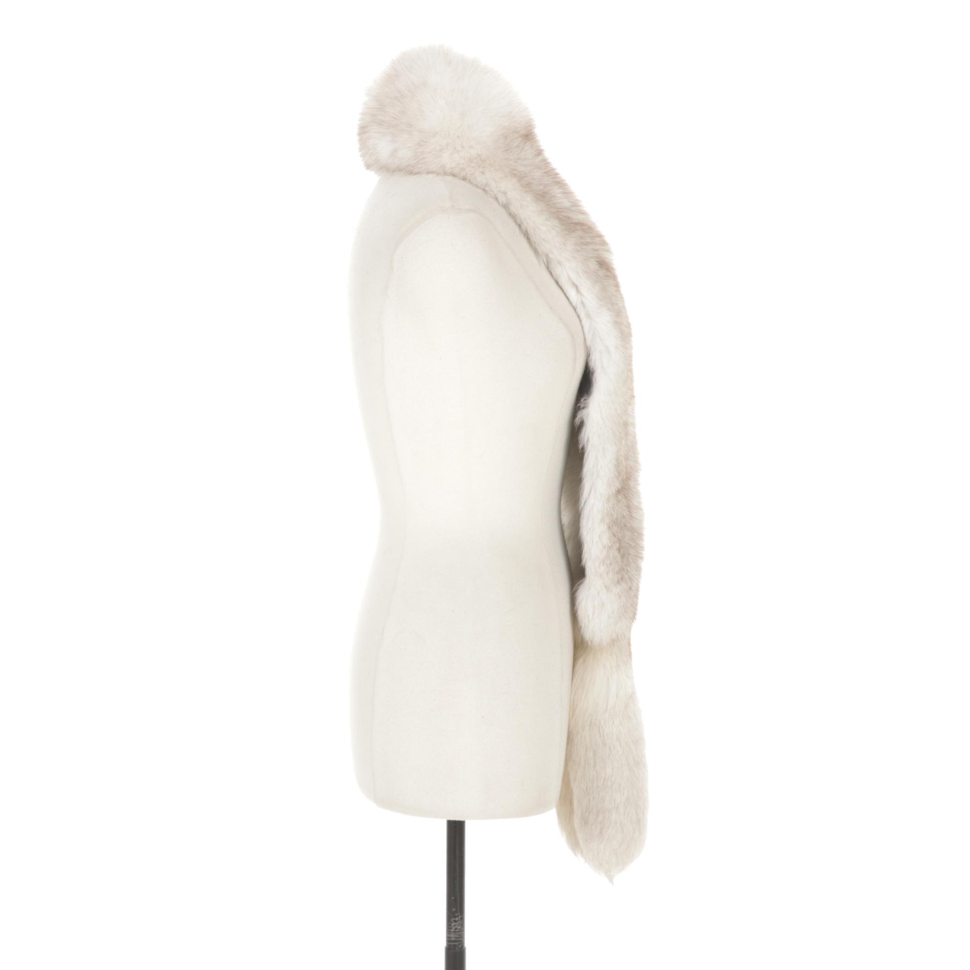 Blue Fox Fur Boa Scarf with Tails