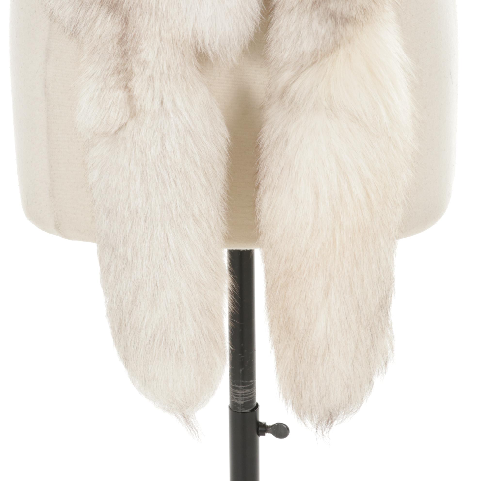 Blue Fox Fur Boa Scarf with Tails