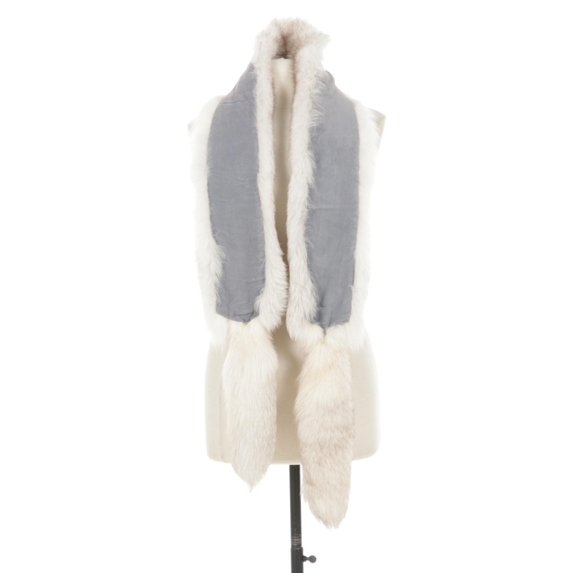 Blue Fox Fur Boa Scarf with Tails