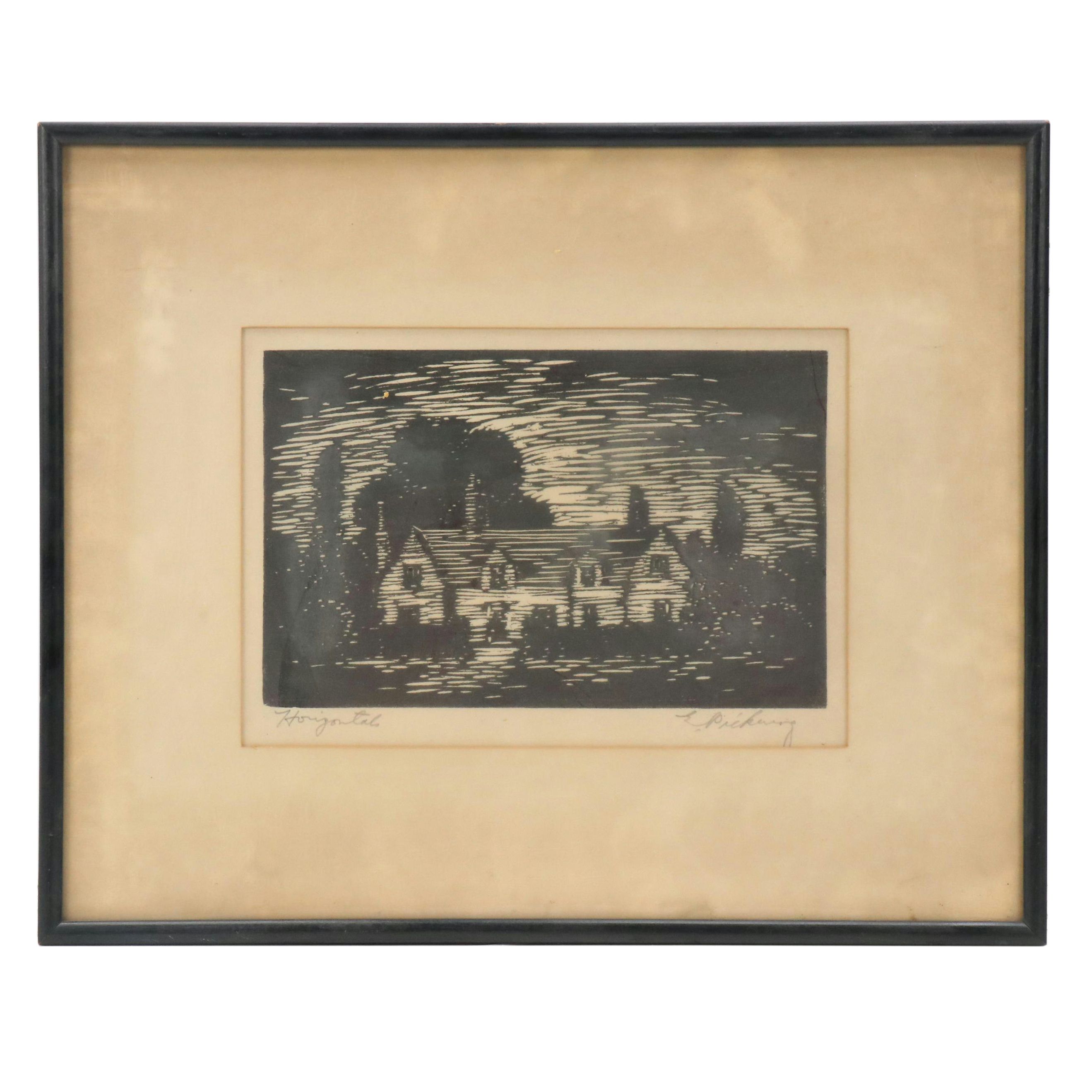 E. Pickering Residential Landscape Woodcut "Horizontals"