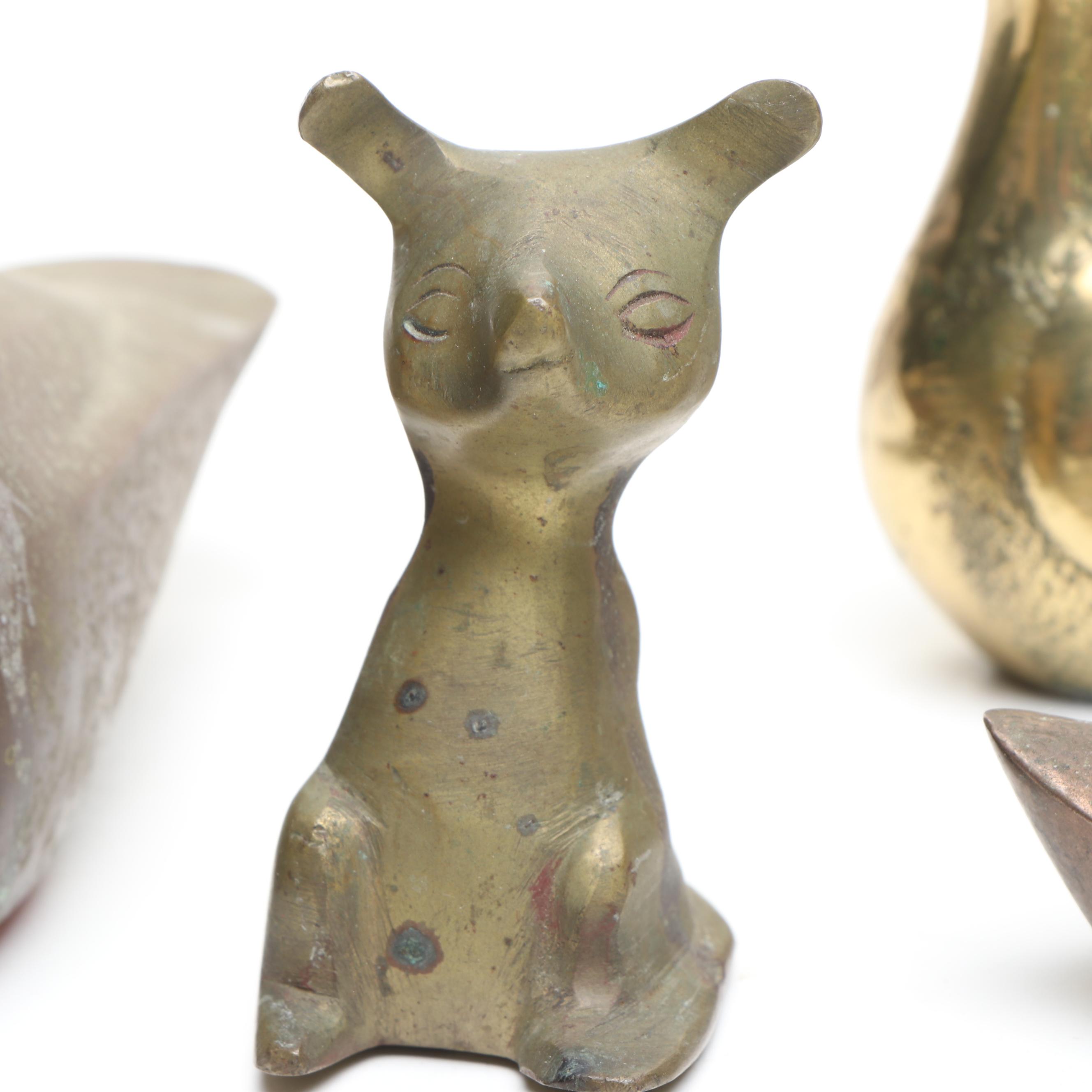 Turtle Brass Decorative Box with Duck Figure and Other Brass Figures