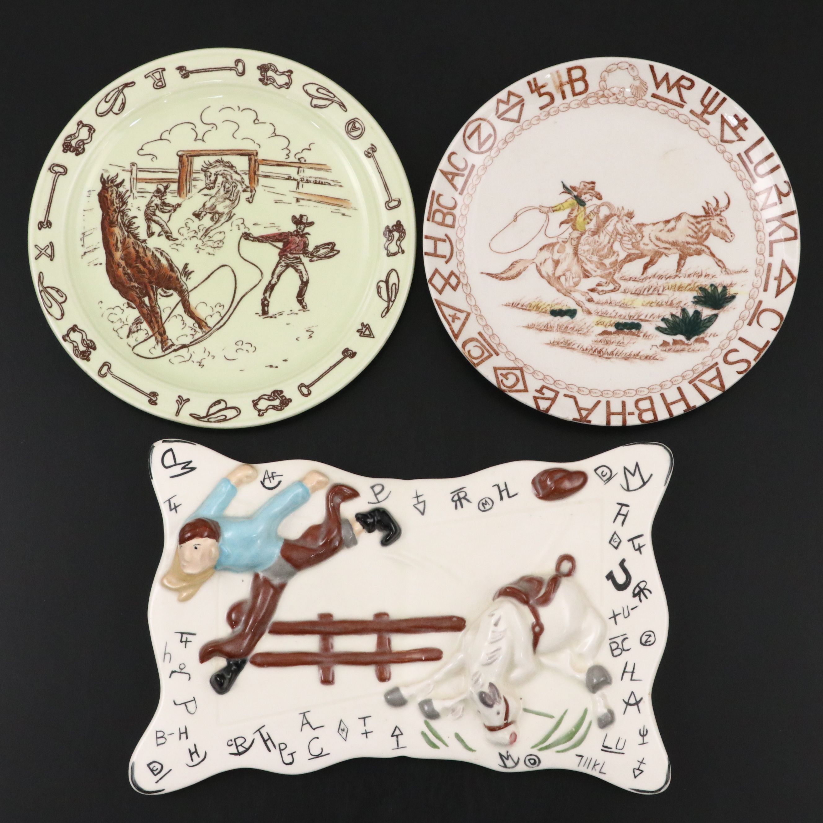 Vintage Ceramic Cowboy Dishes and  Tableware, Mid to Late 20th Century