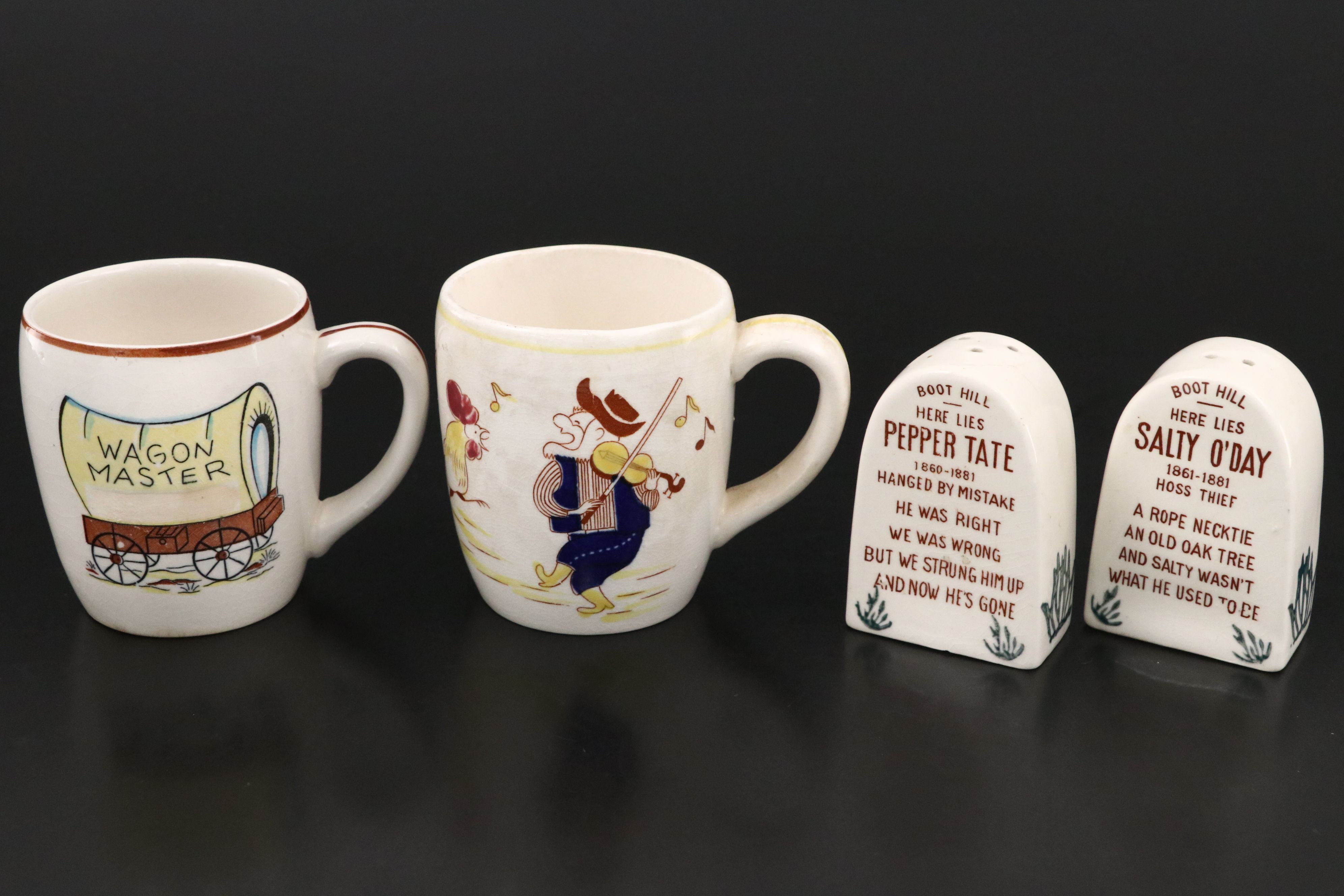 Vintage Ceramic Cowboy Dishes and  Tableware, Mid to Late 20th Century