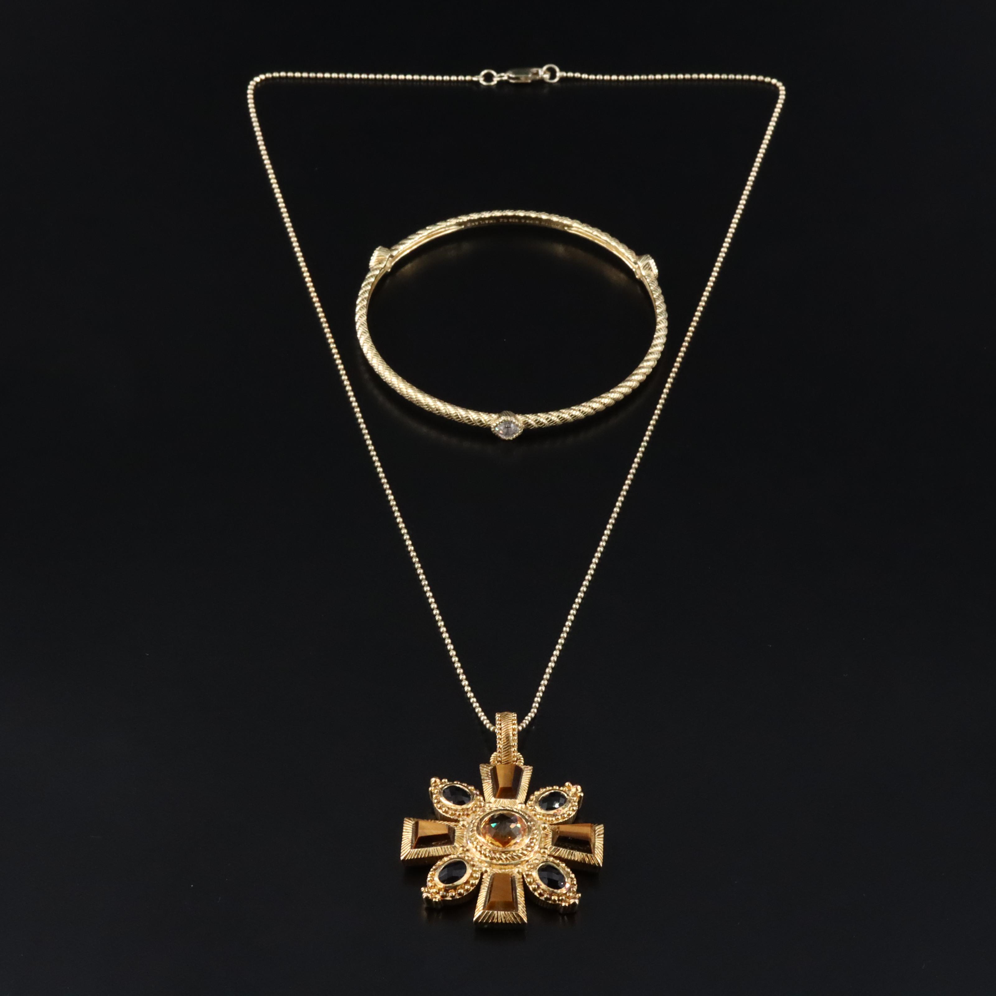 Judith Ripka Sterling Necklace and Bracelet Featuring Citrine, Tiger's Eye, CZ