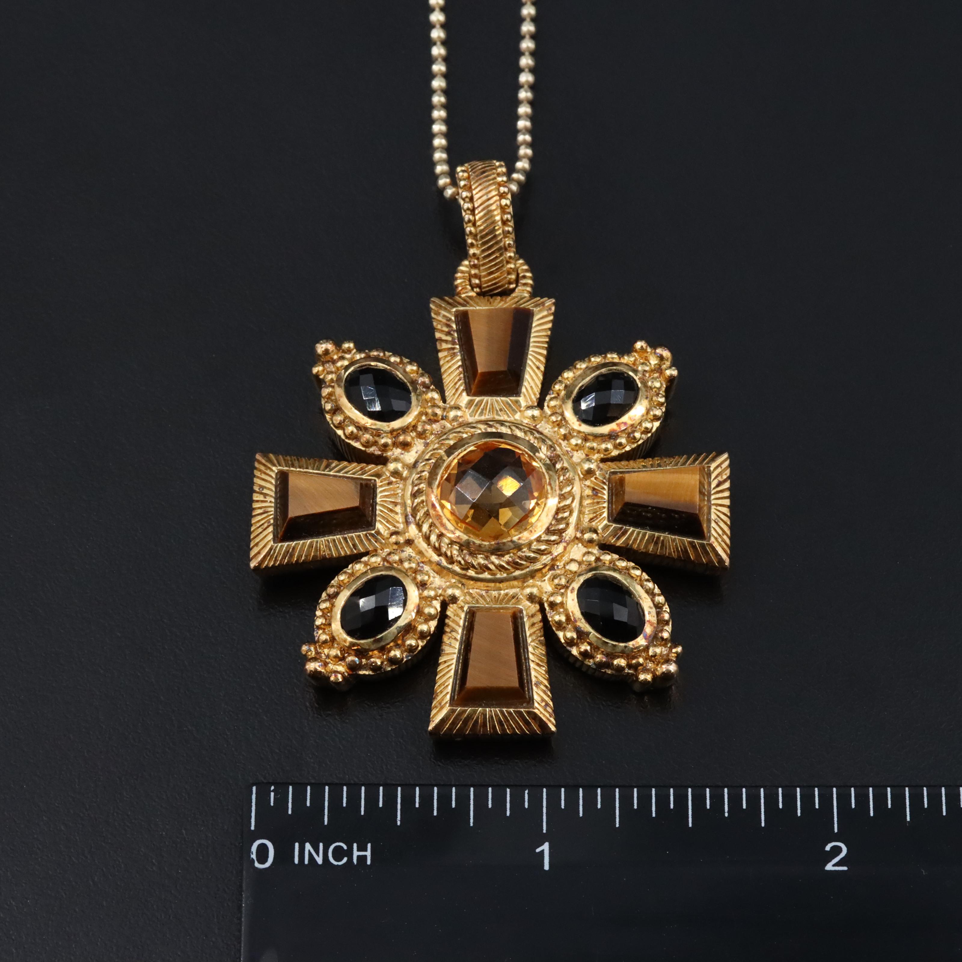 Judith Ripka Sterling Necklace and Bracelet Featuring Citrine, Tiger's Eye, CZ