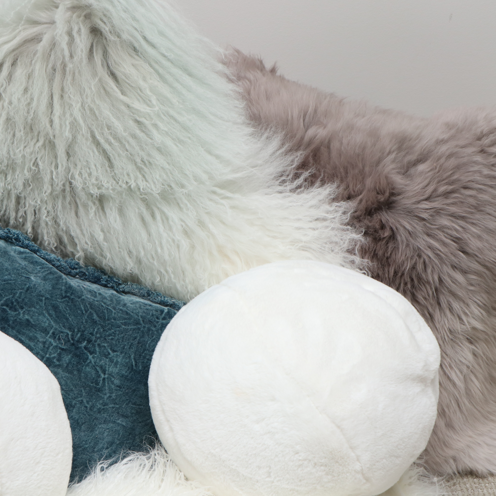 Safavieh "Cuddle" Faux Fur Throw, Surya Sheepskin Pillows and More Pillows