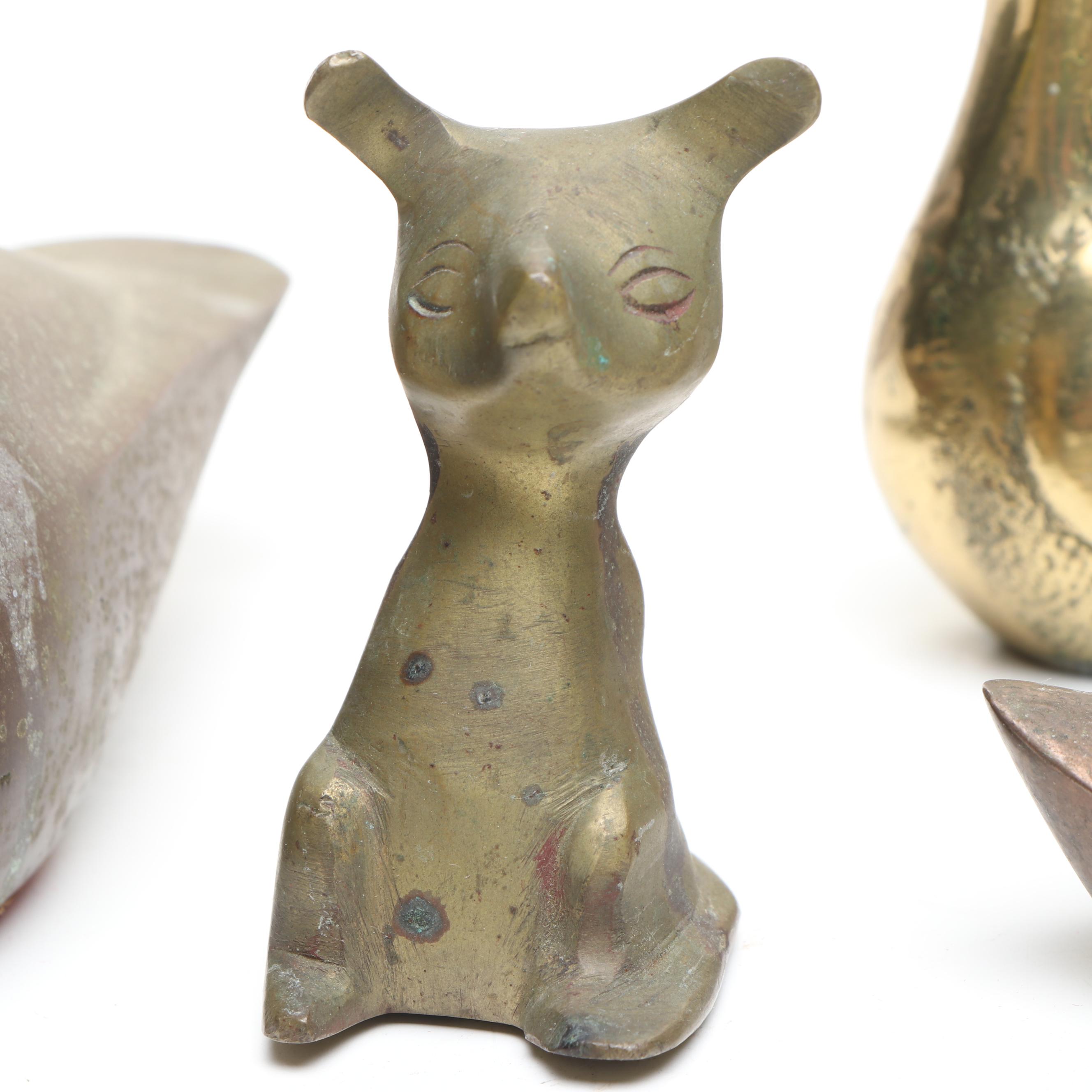 Turtle Brass Decorative Box with Duck Figure and Other Brass Figures