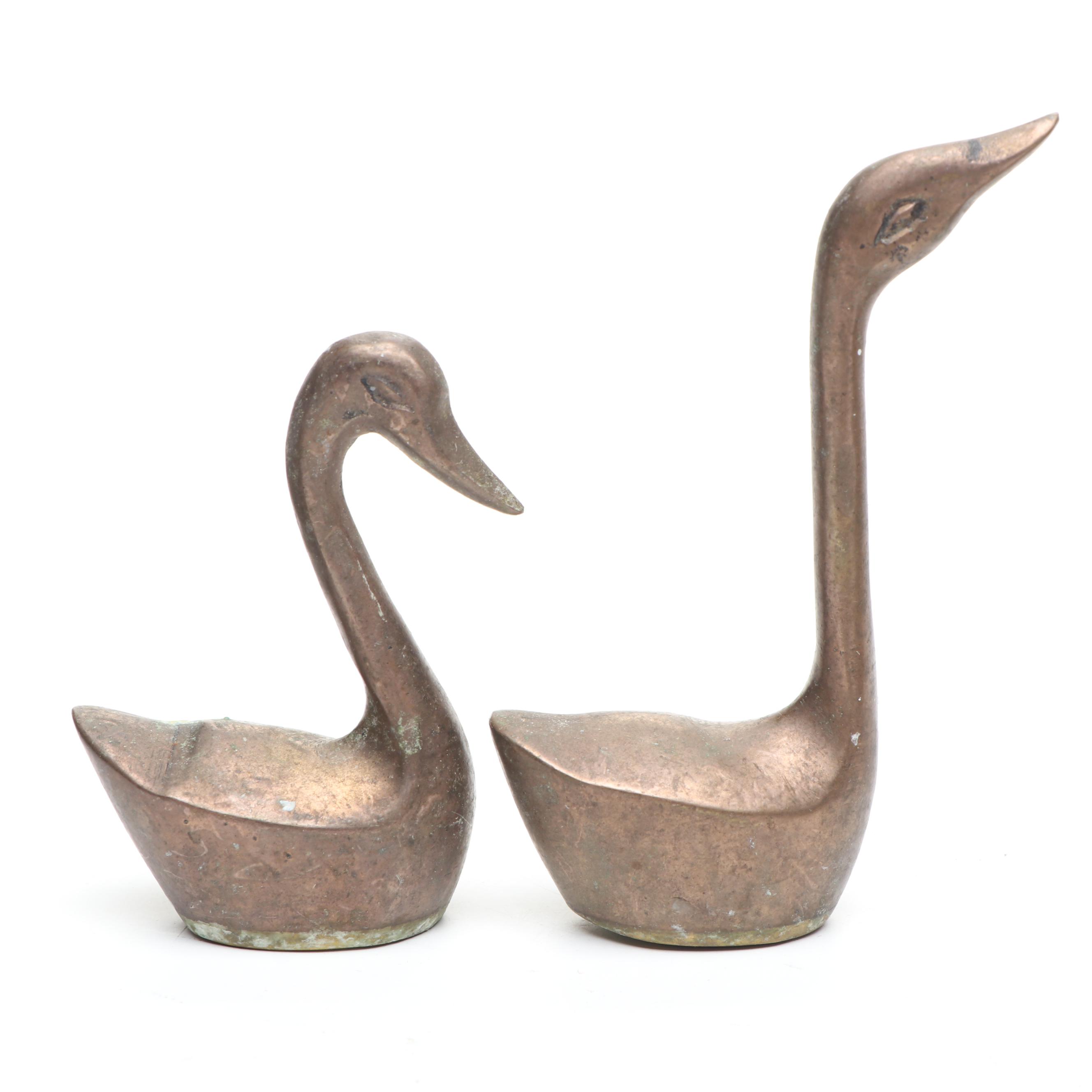 Turtle Brass Decorative Box with Duck Figure and Other Brass Figures