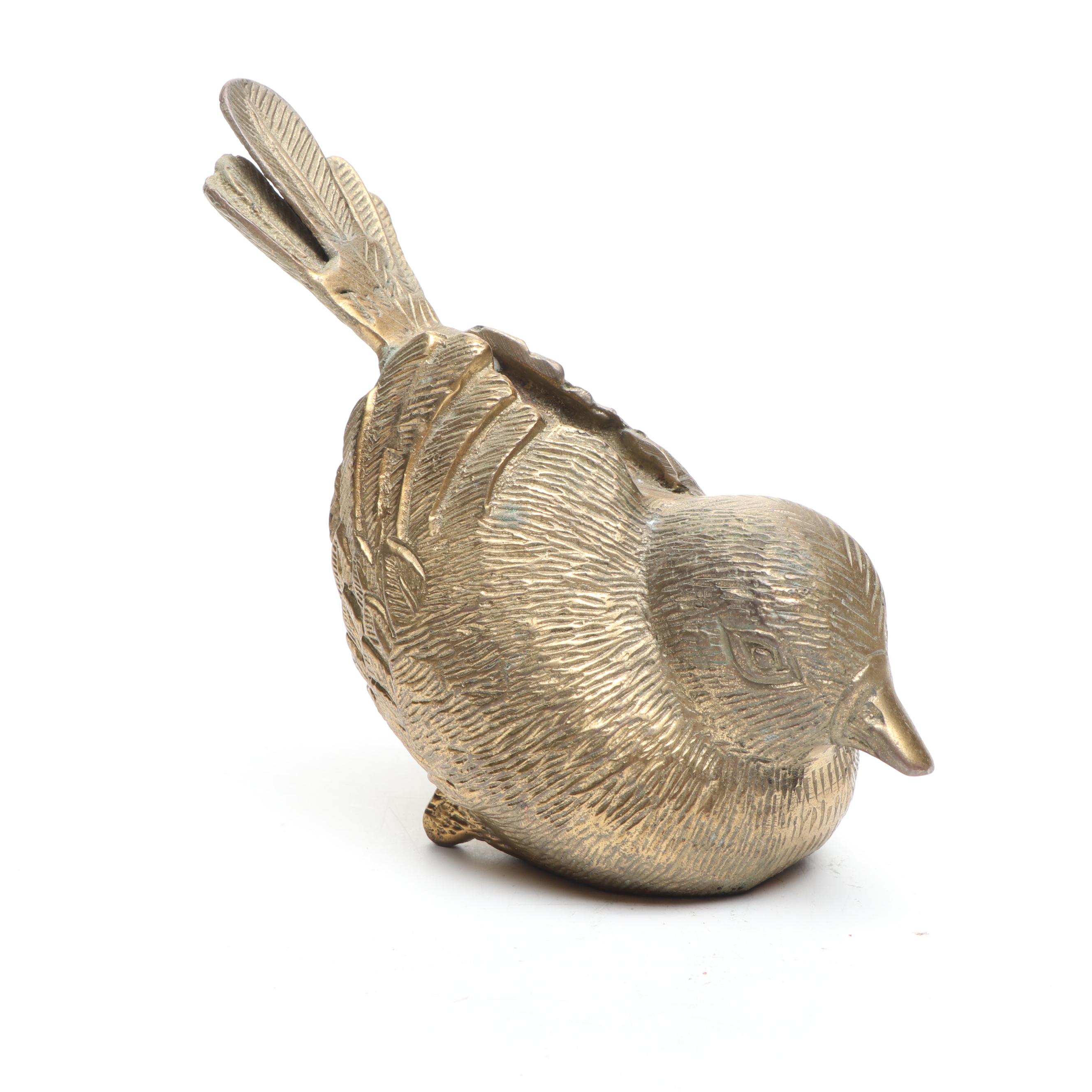Turtle Brass Decorative Box with Duck Figure and Other Brass Figures