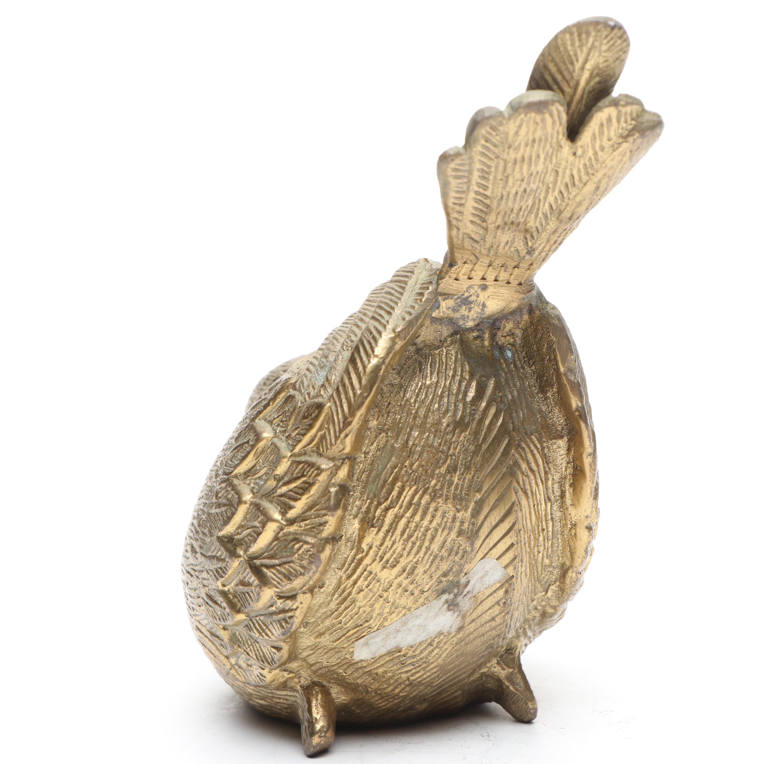 Turtle Brass Decorative Box with Duck Figure and Other Brass Figures