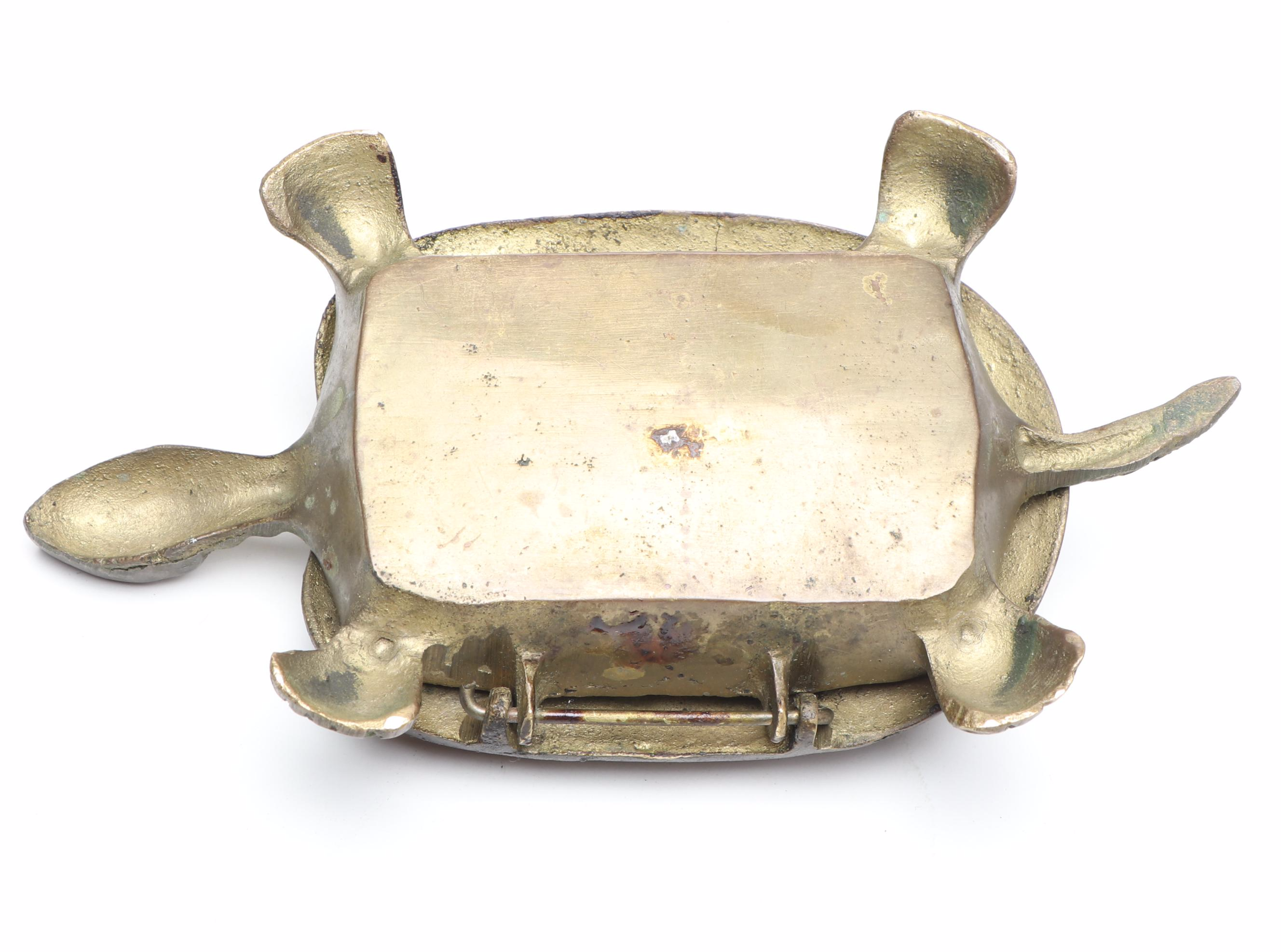 Turtle Brass Decorative Box with Duck Figure and Other Brass Figures