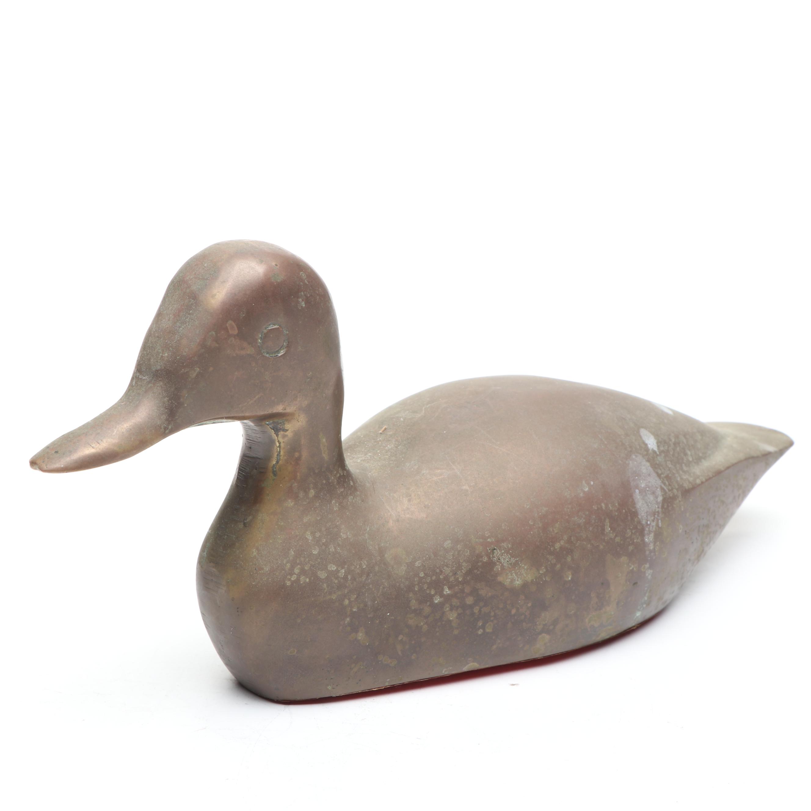 Turtle Brass Decorative Box with Duck Figure and Other Brass Figures