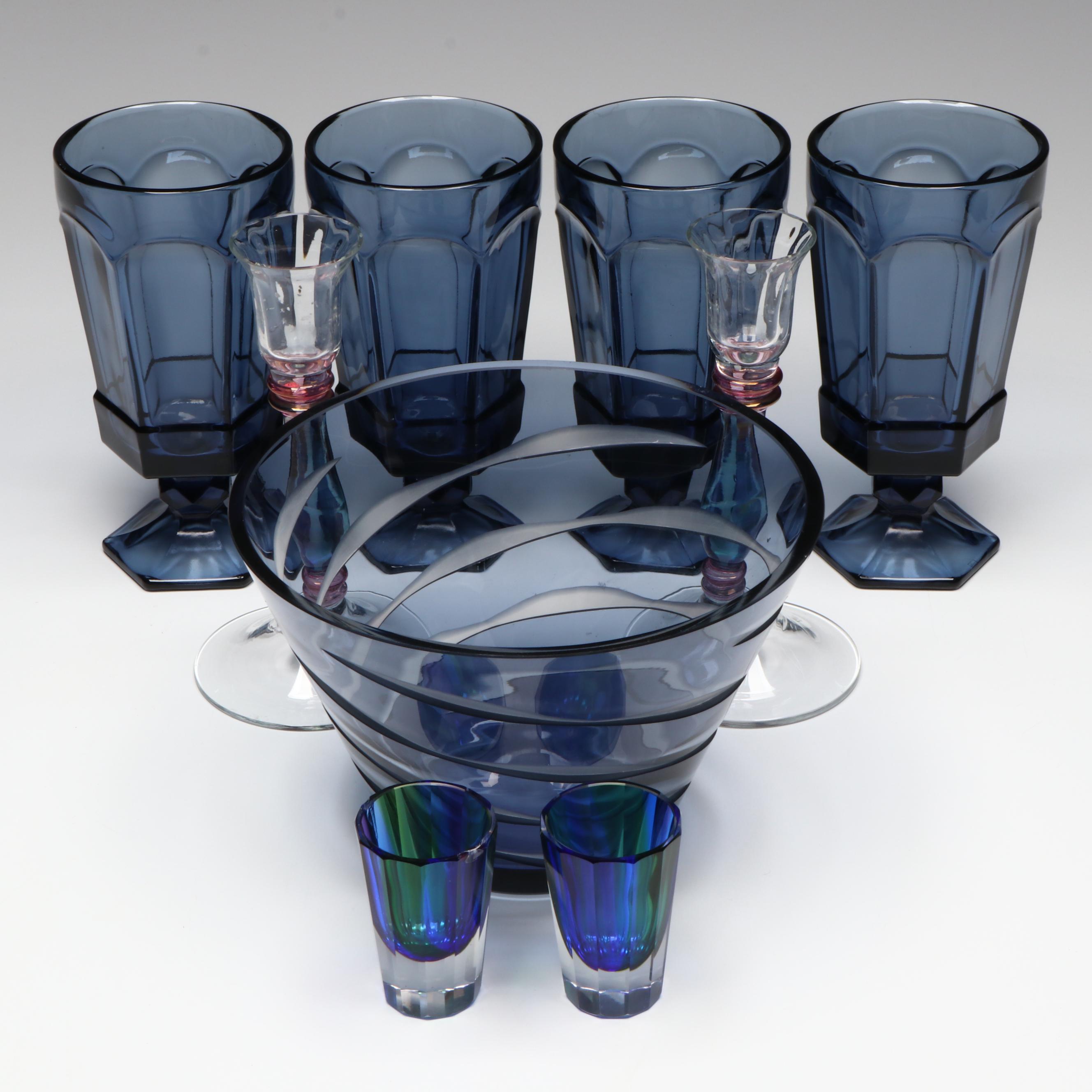 Vintage Paneled Iced Tea Glasses with Other Glass Tableware and Decor