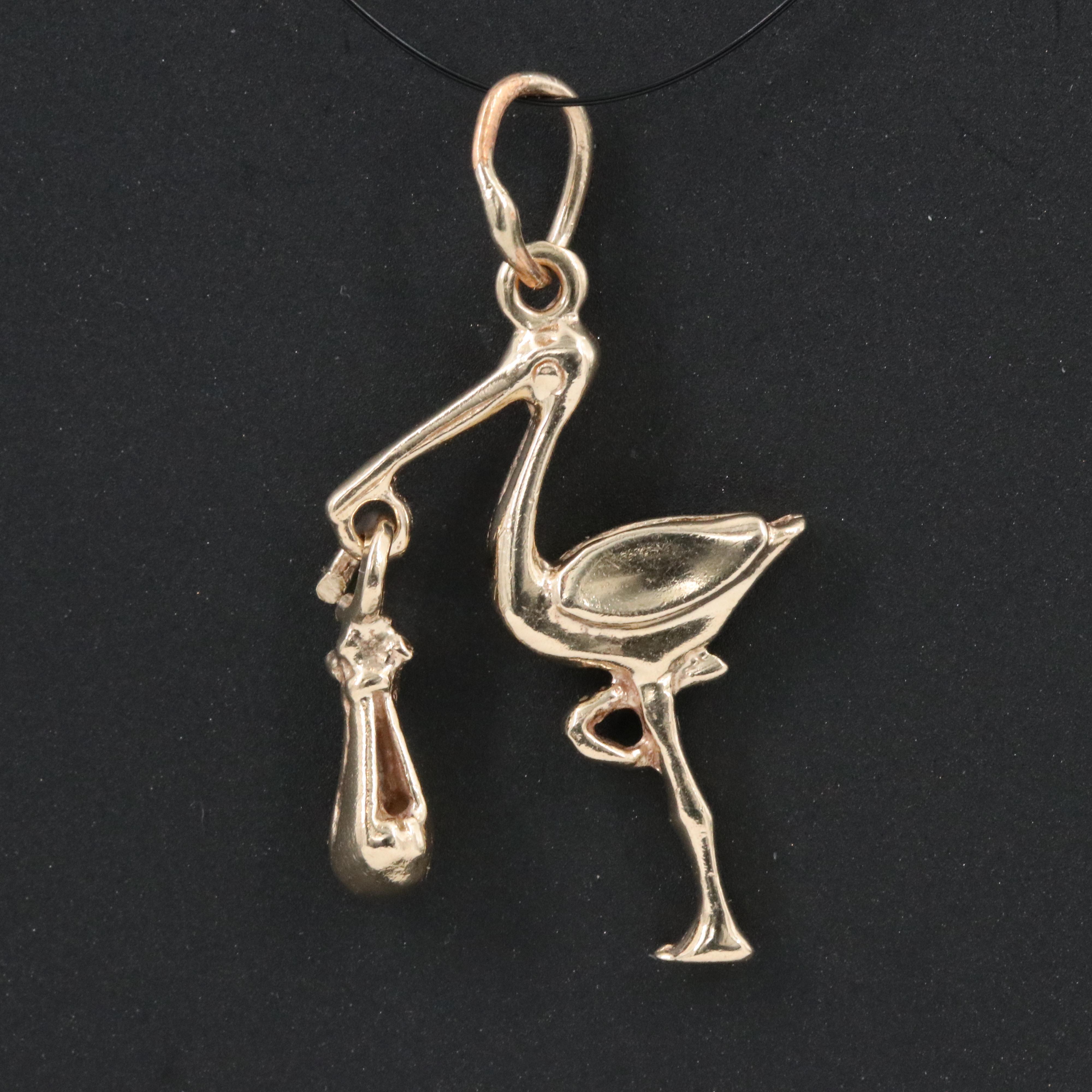 14K Stork and Baby Charm