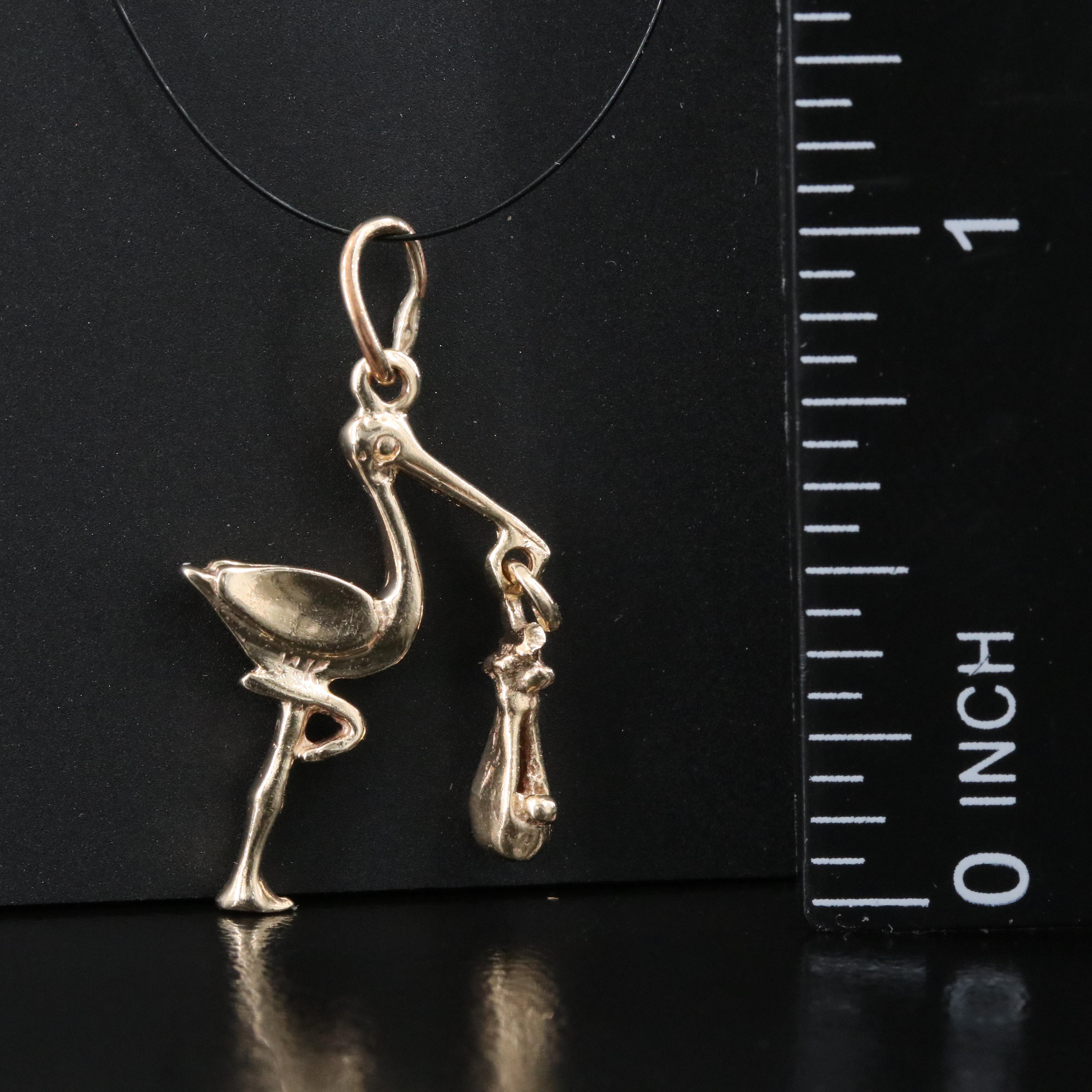 14K Stork and Baby Charm