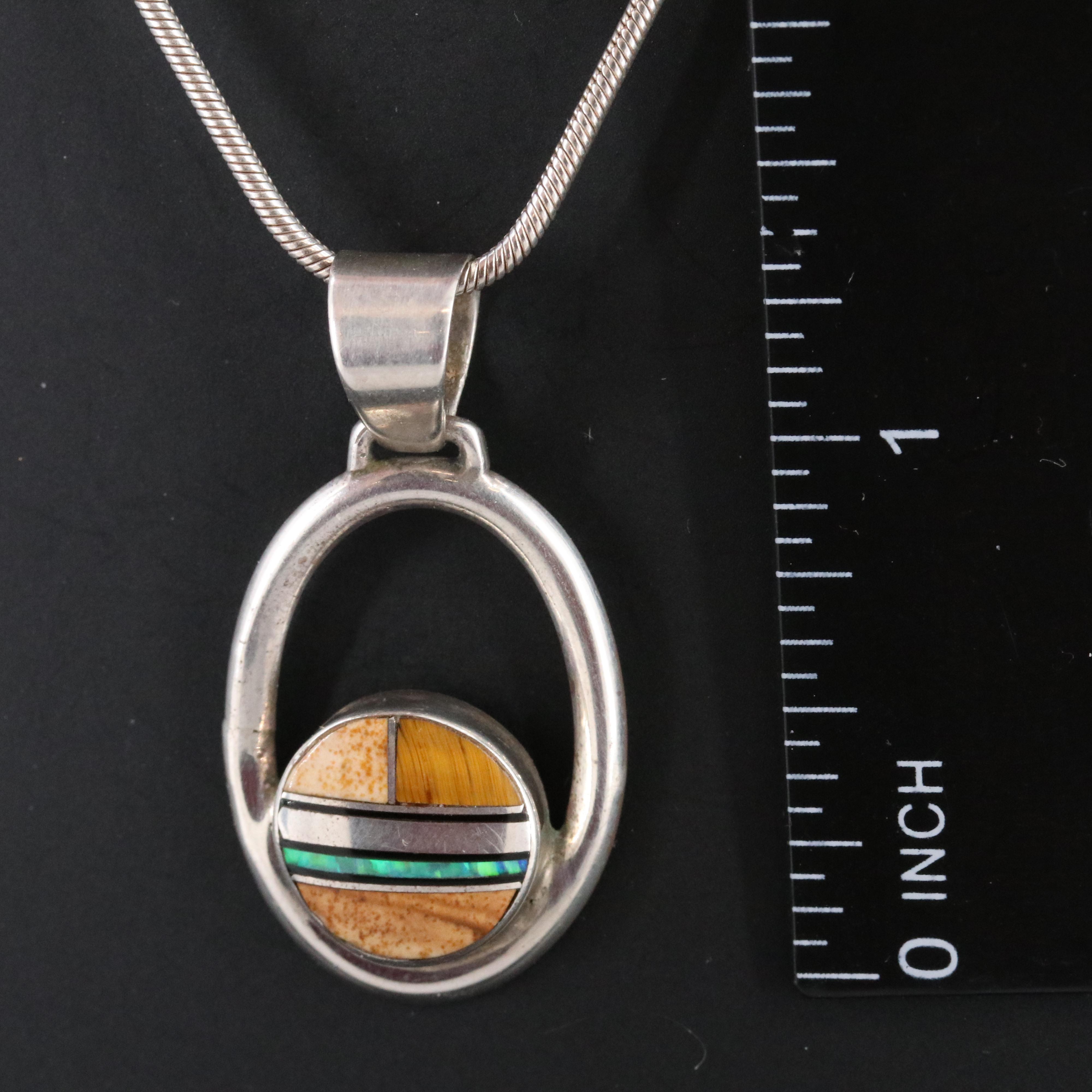 Navajo Albert Francisco Jasper, Tiger's Eye and Opal Pendant Necklace