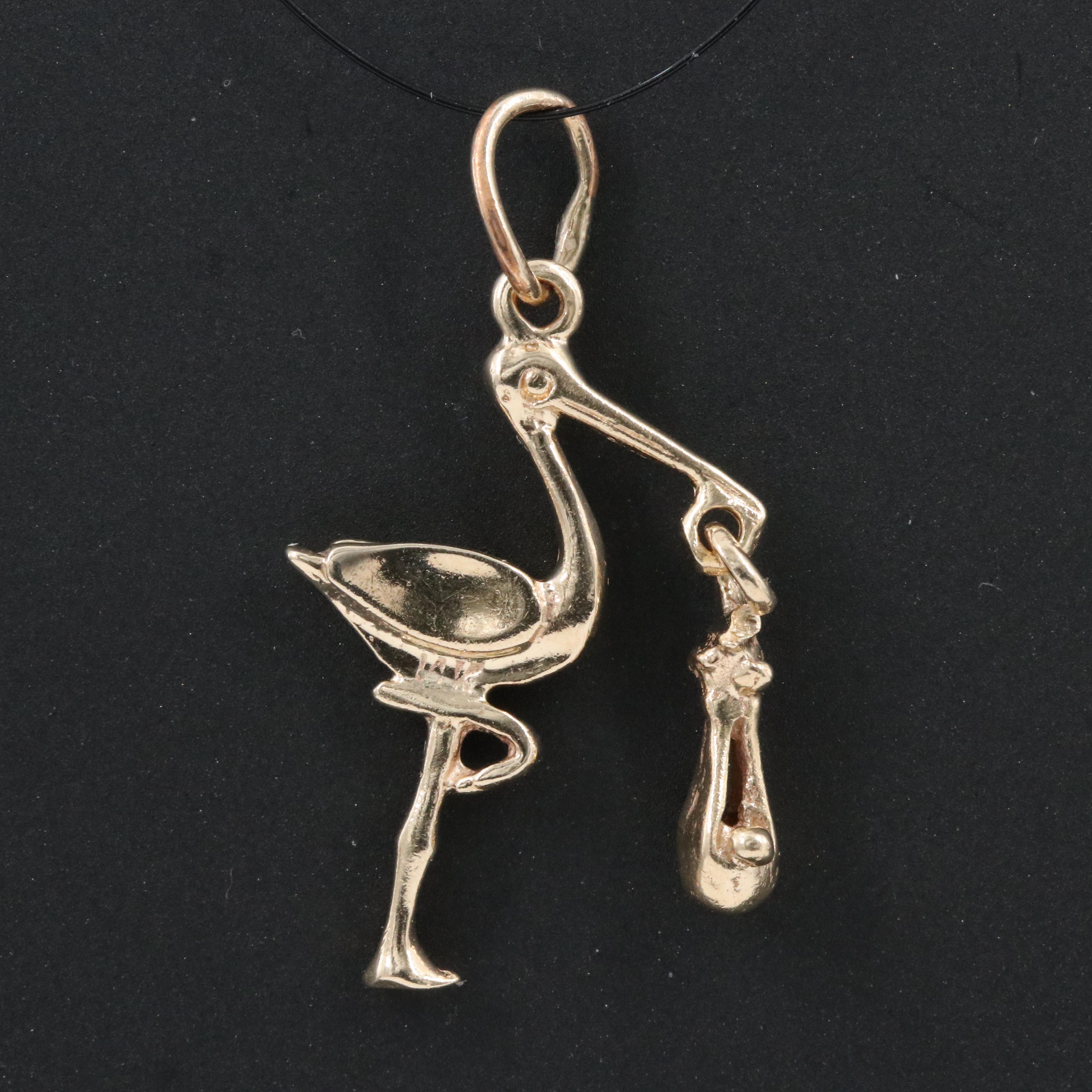 14K Stork and Baby Charm