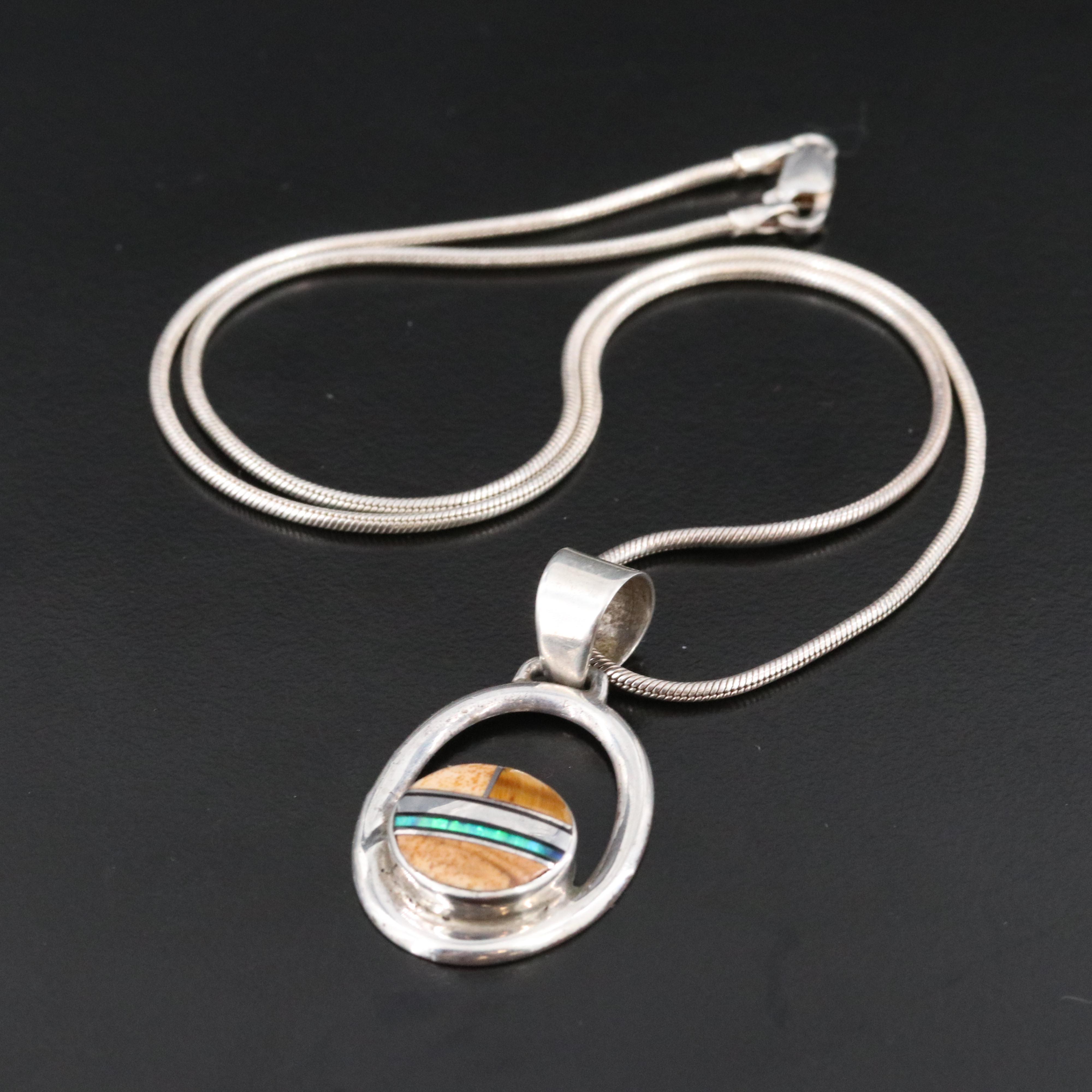 Navajo Albert Francisco Jasper, Tiger's Eye and Opal Pendant Necklace