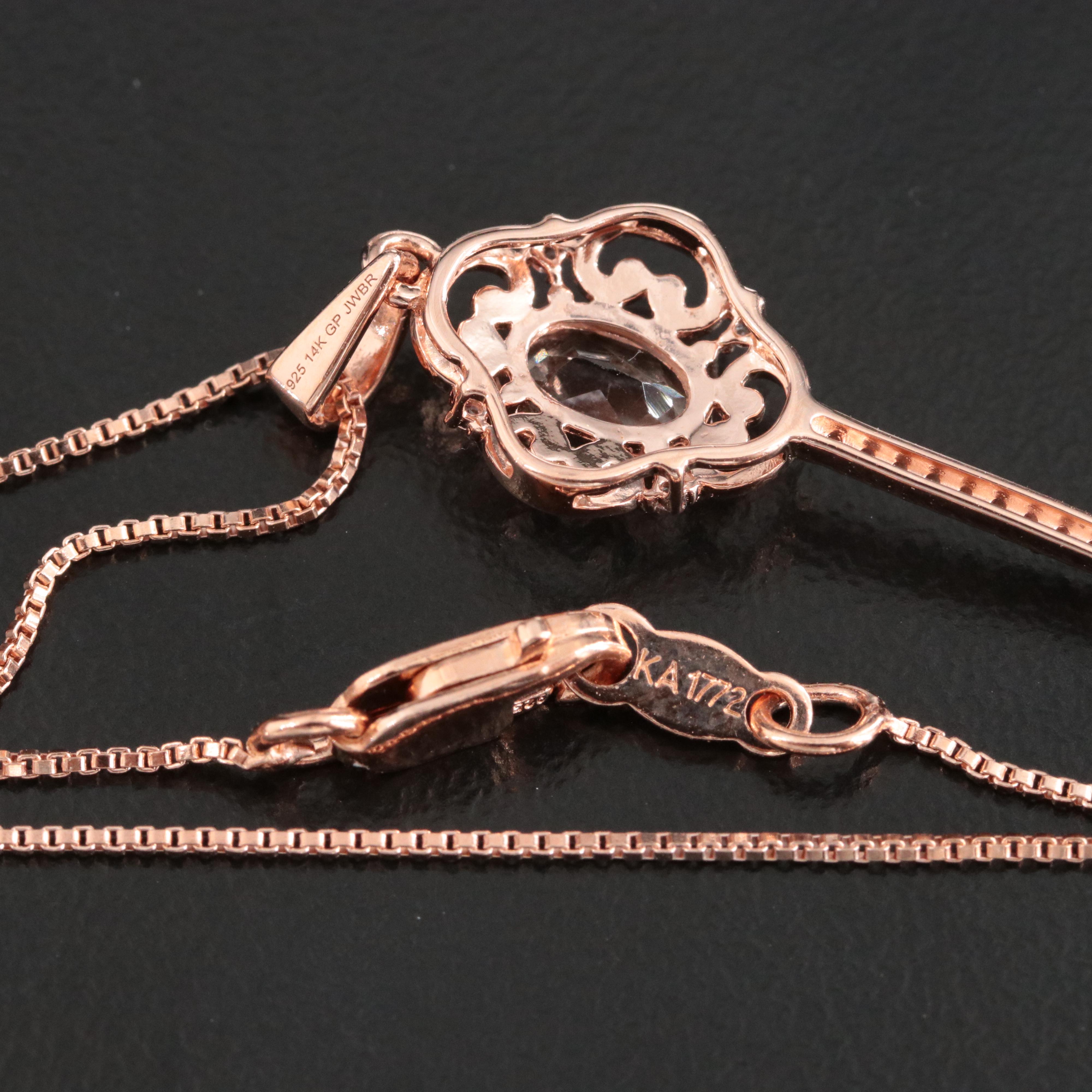 Sterling Morganite and White Sapphire Key Pendant Necklace