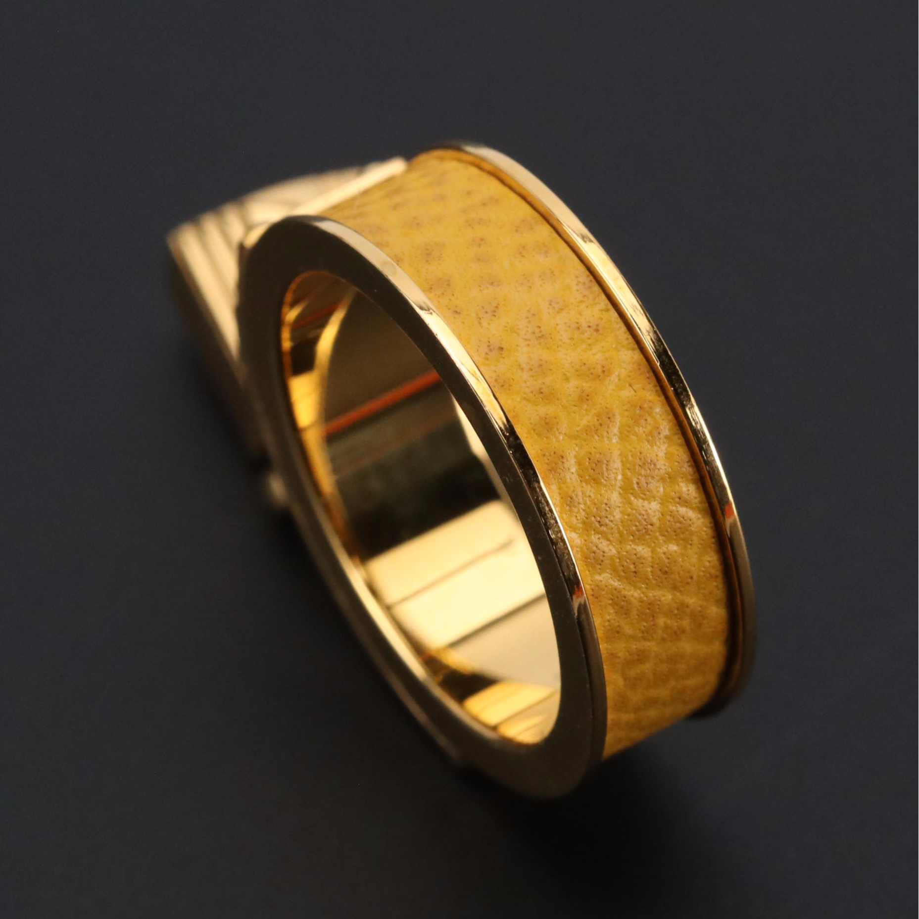 Hermès Yellow Leather Kelly Cadena Scarf Ring in Box