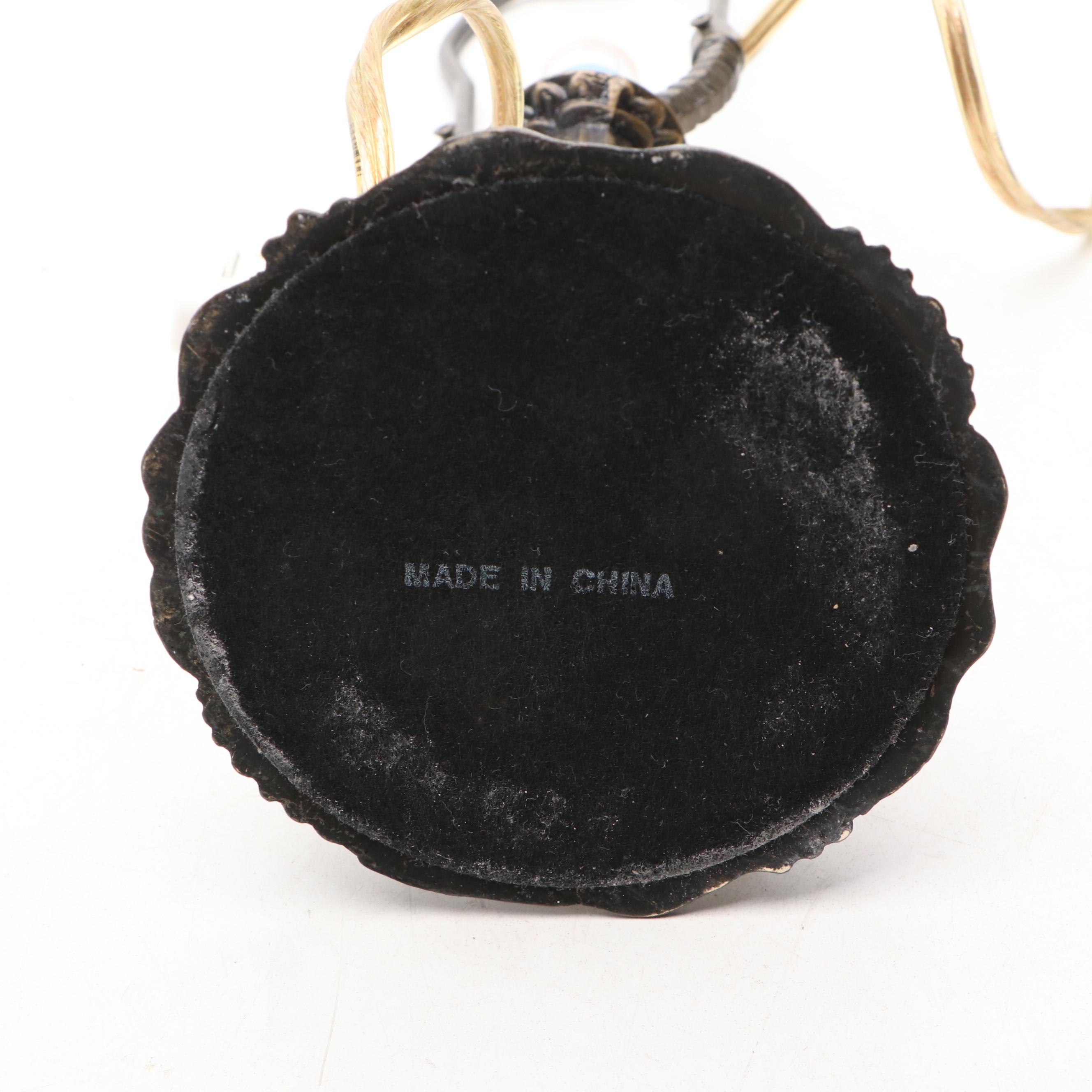 Pressed Metal Water Lily Accent Lamp with Slag Glass Floral Shade