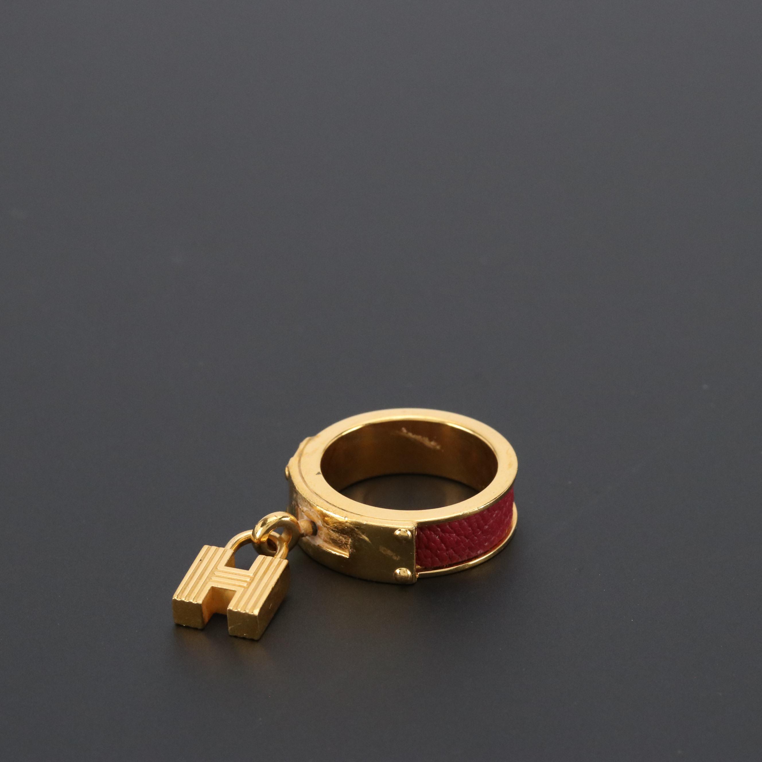 Hermès Maroon Leather Kelly Cadena Scarf Ring