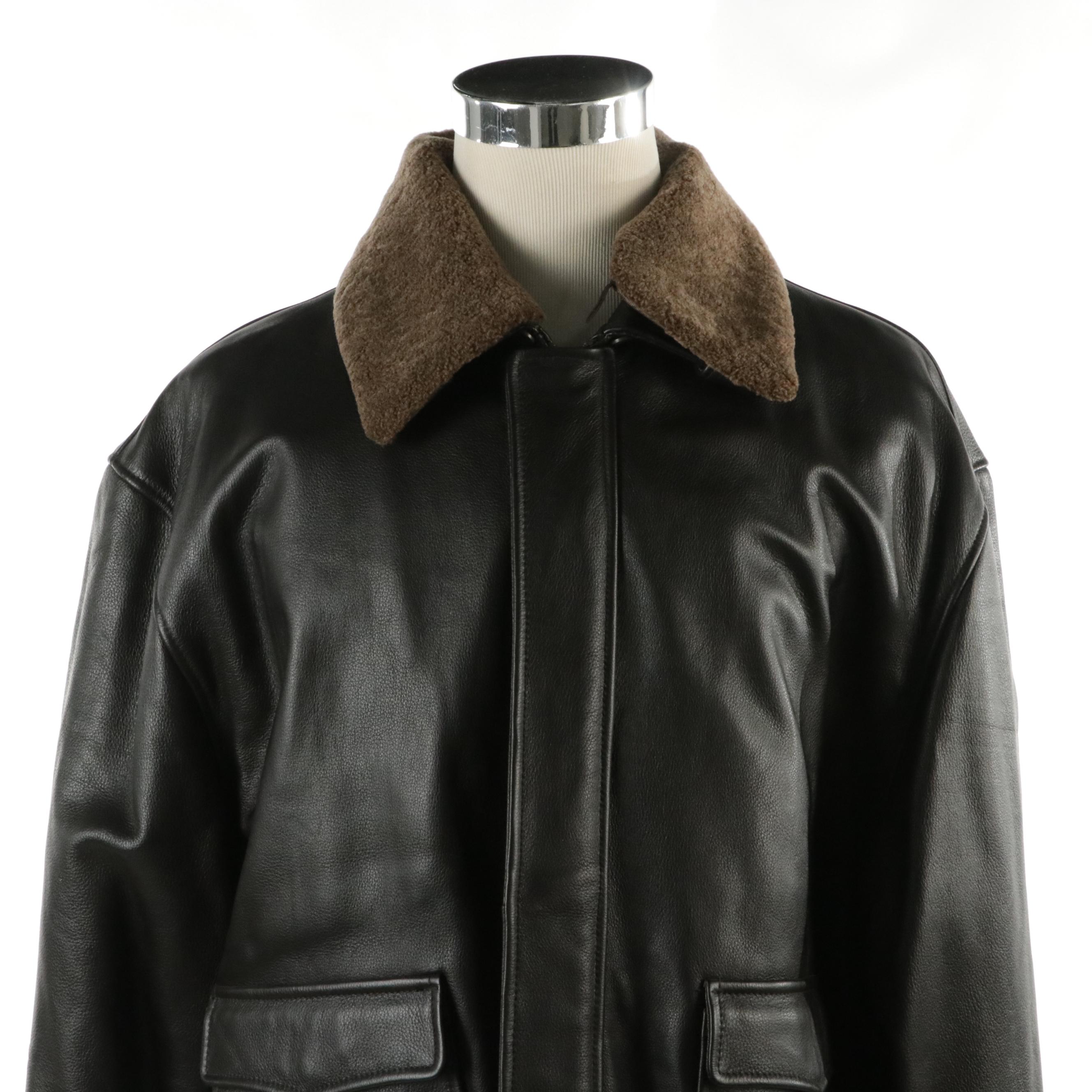 Men's JoS. A. Bank Leather Bomber Jacket with Removable Lining