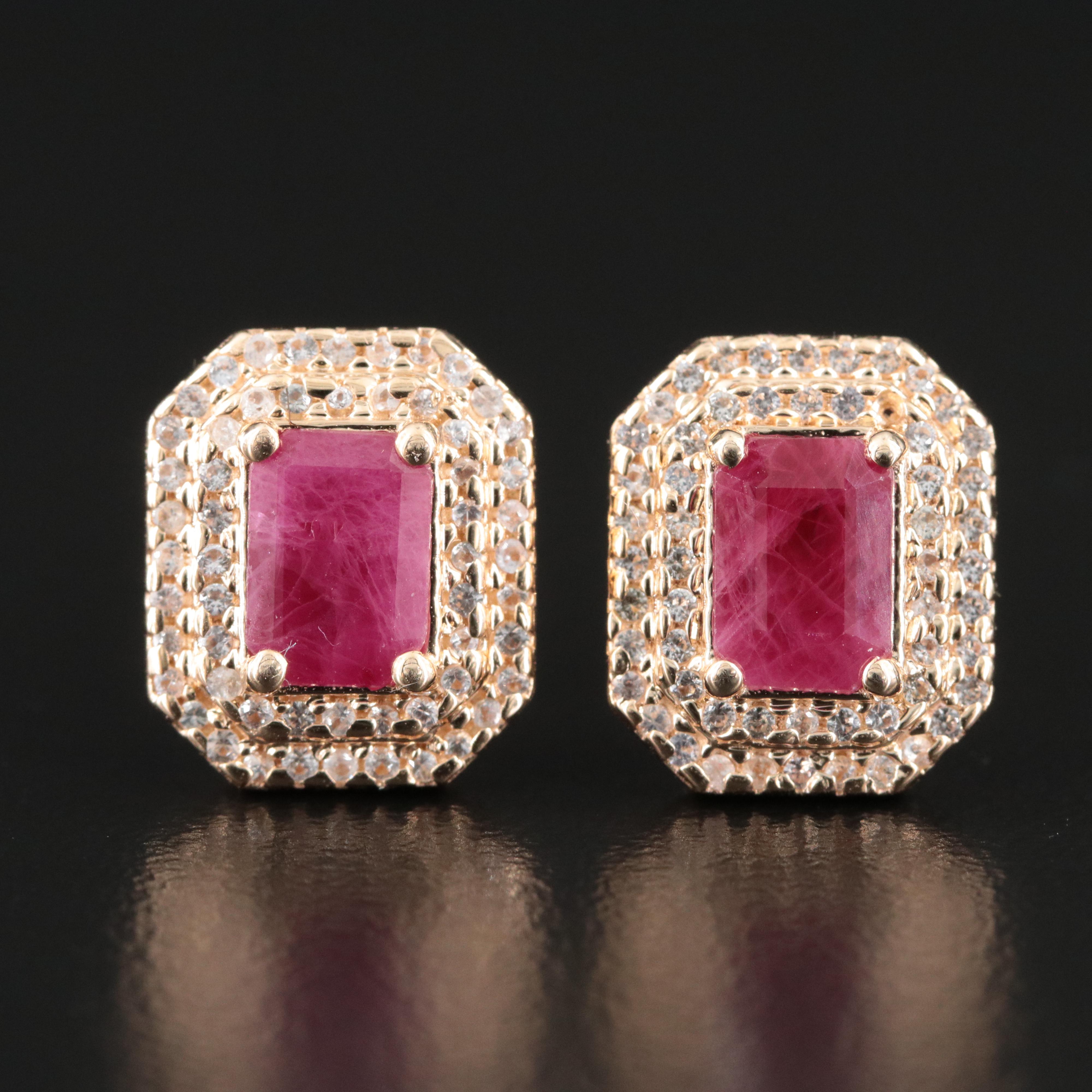 14K Ruby and White Sapphire Earrings