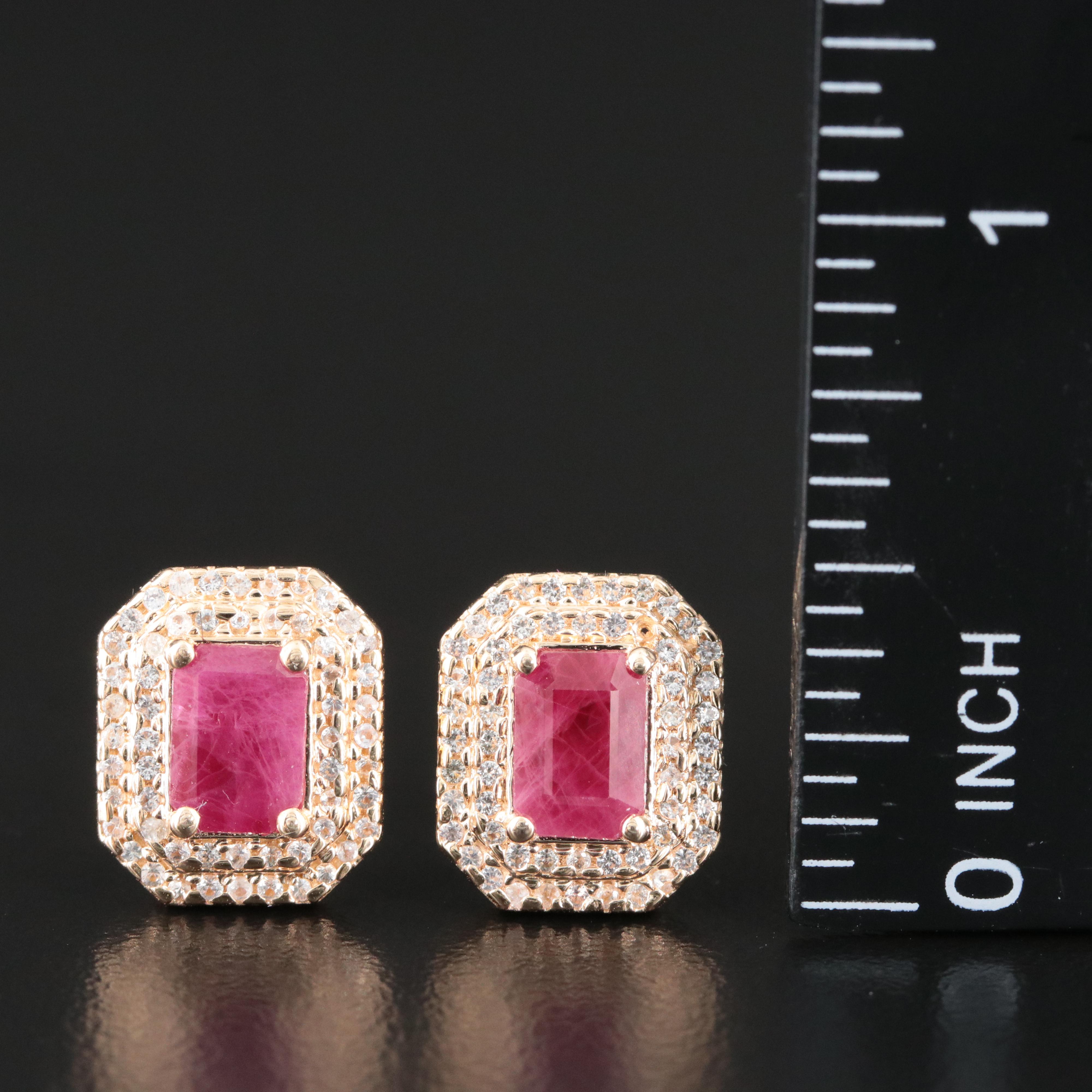 14K Ruby and White Sapphire Earrings