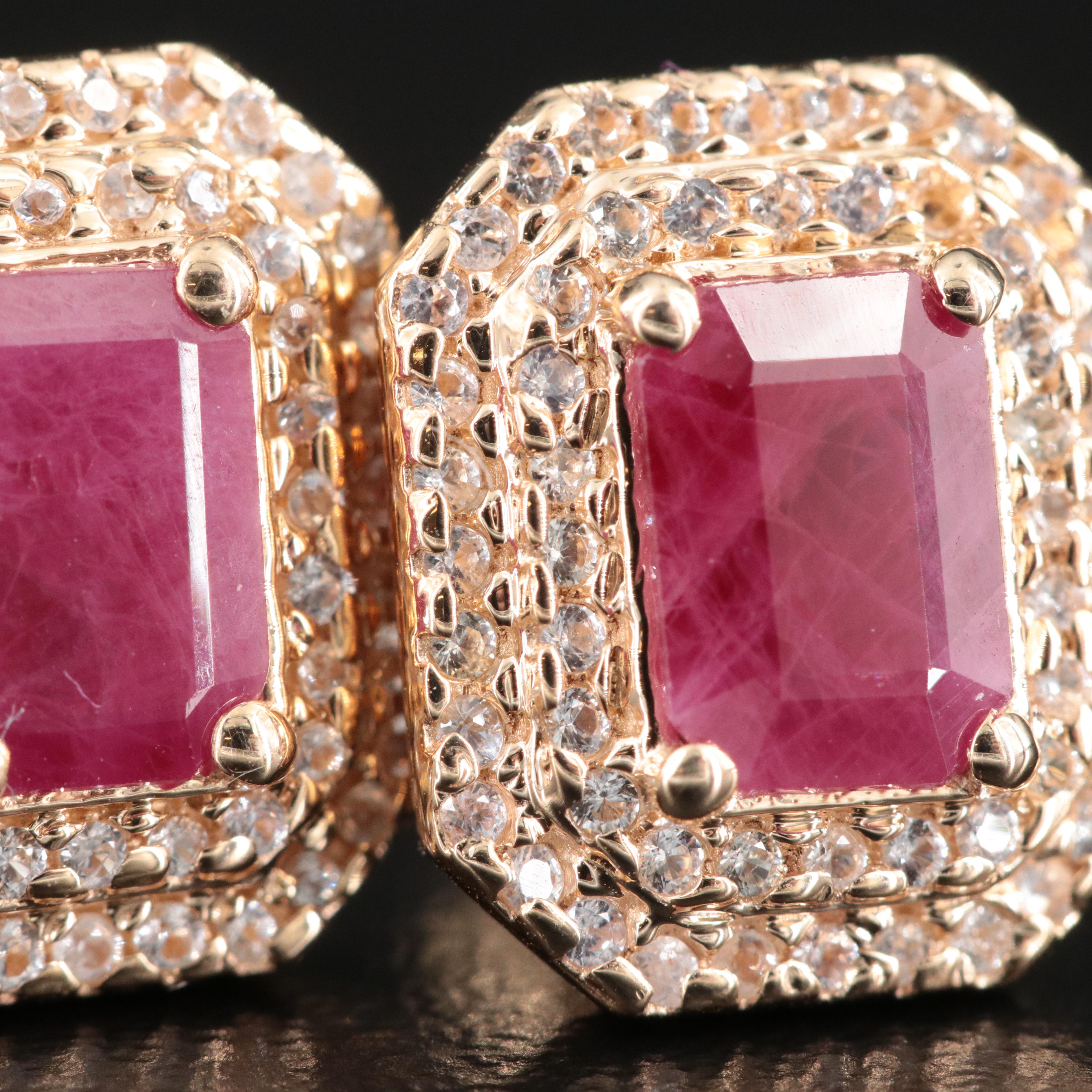 14K Ruby and White Sapphire Earrings