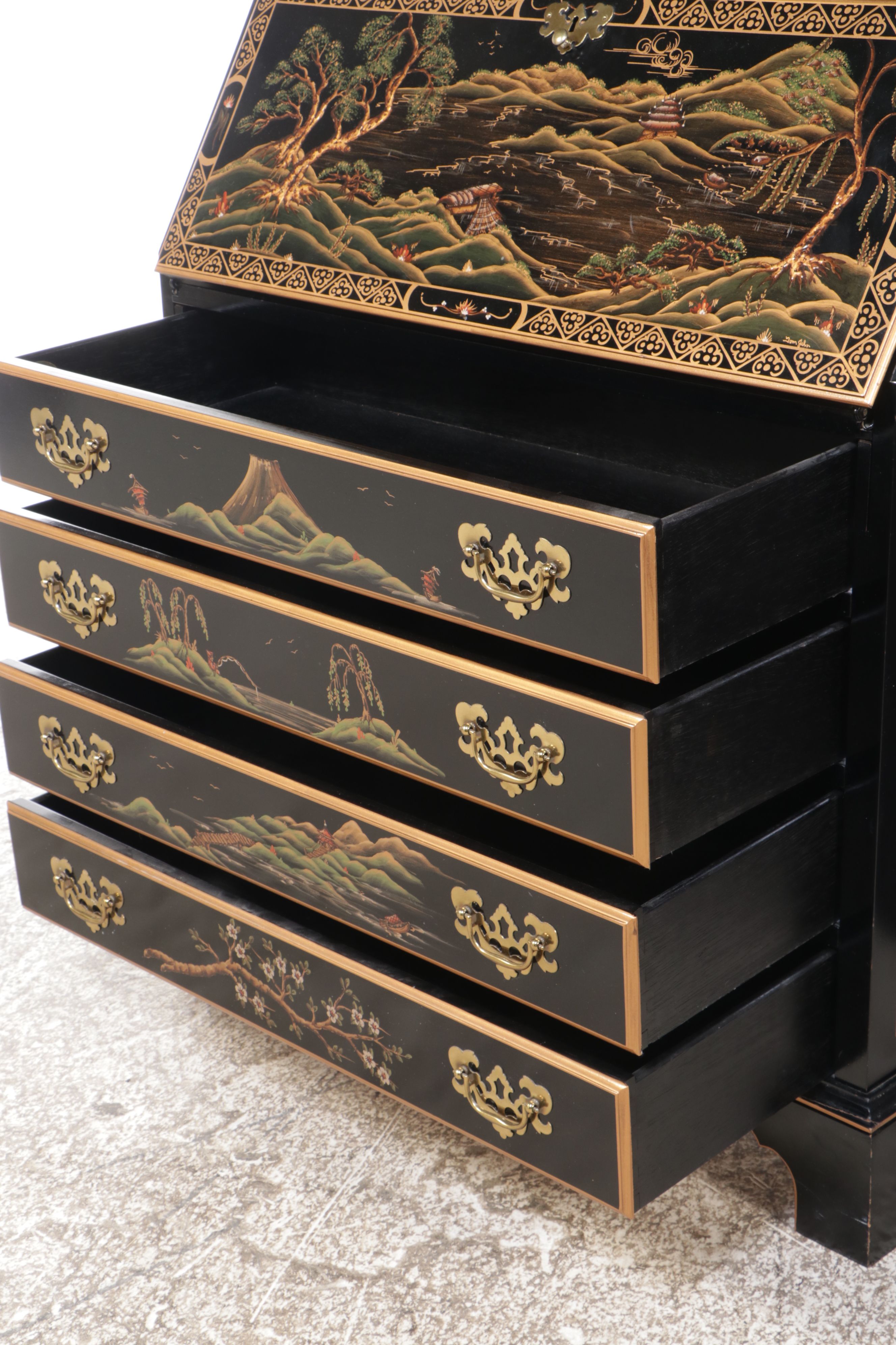 Jasper Furniture Chinese Style Lacquered Wooden Secretary Desk and Chair