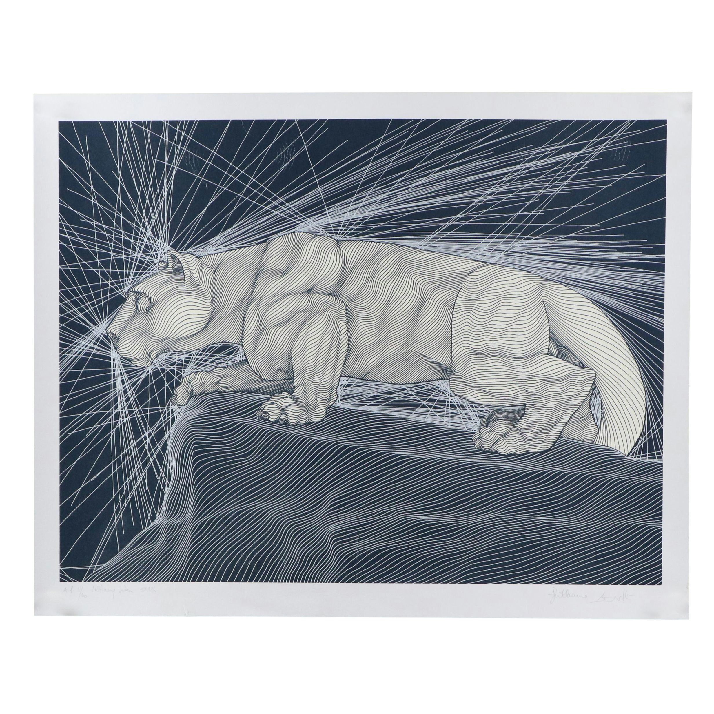 Guillaume Azoulay Surrealist Silkscreen "Nittany Lion," 1986