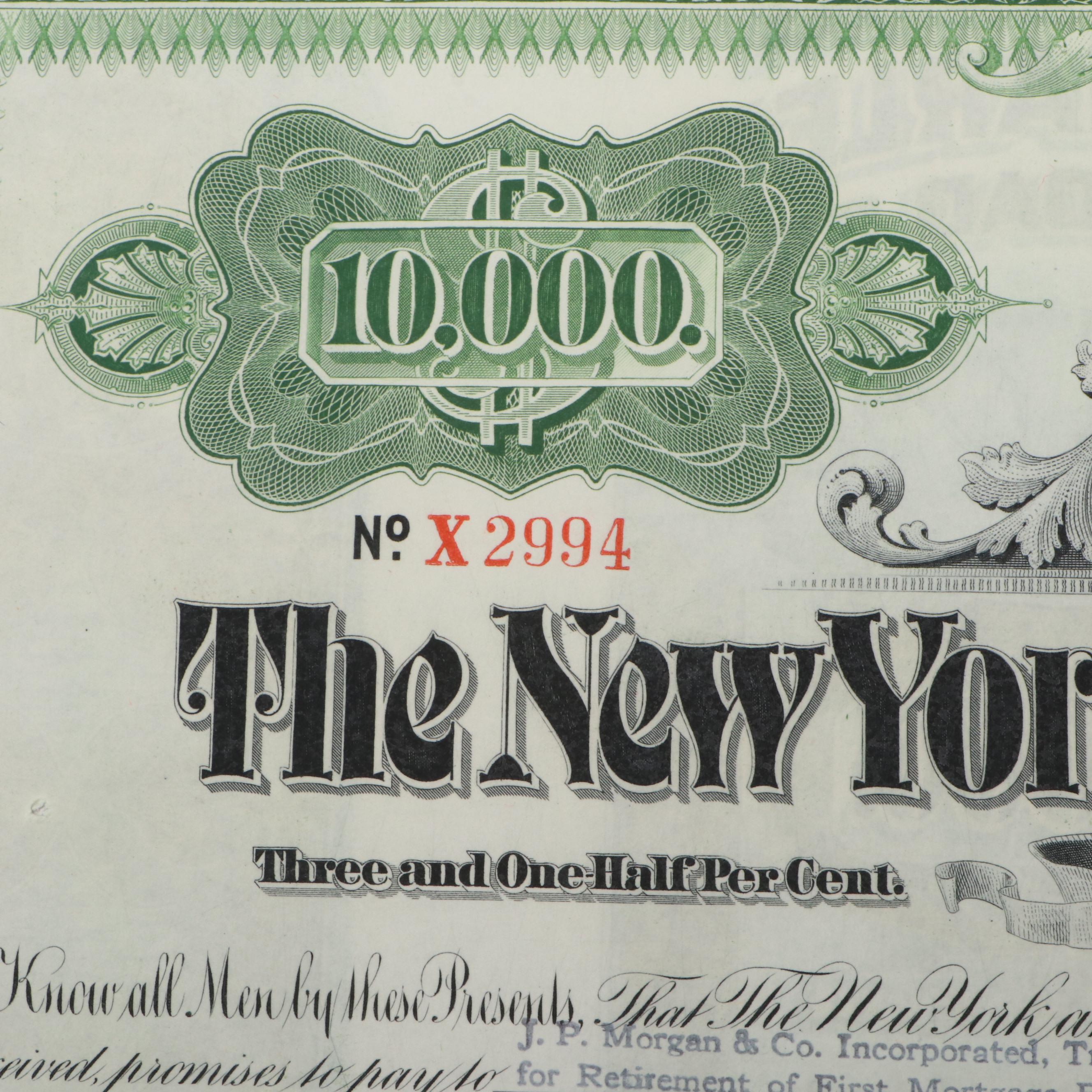 The New York and Harlem Railroad 10,000 Shares Stock Certificate, 1947
