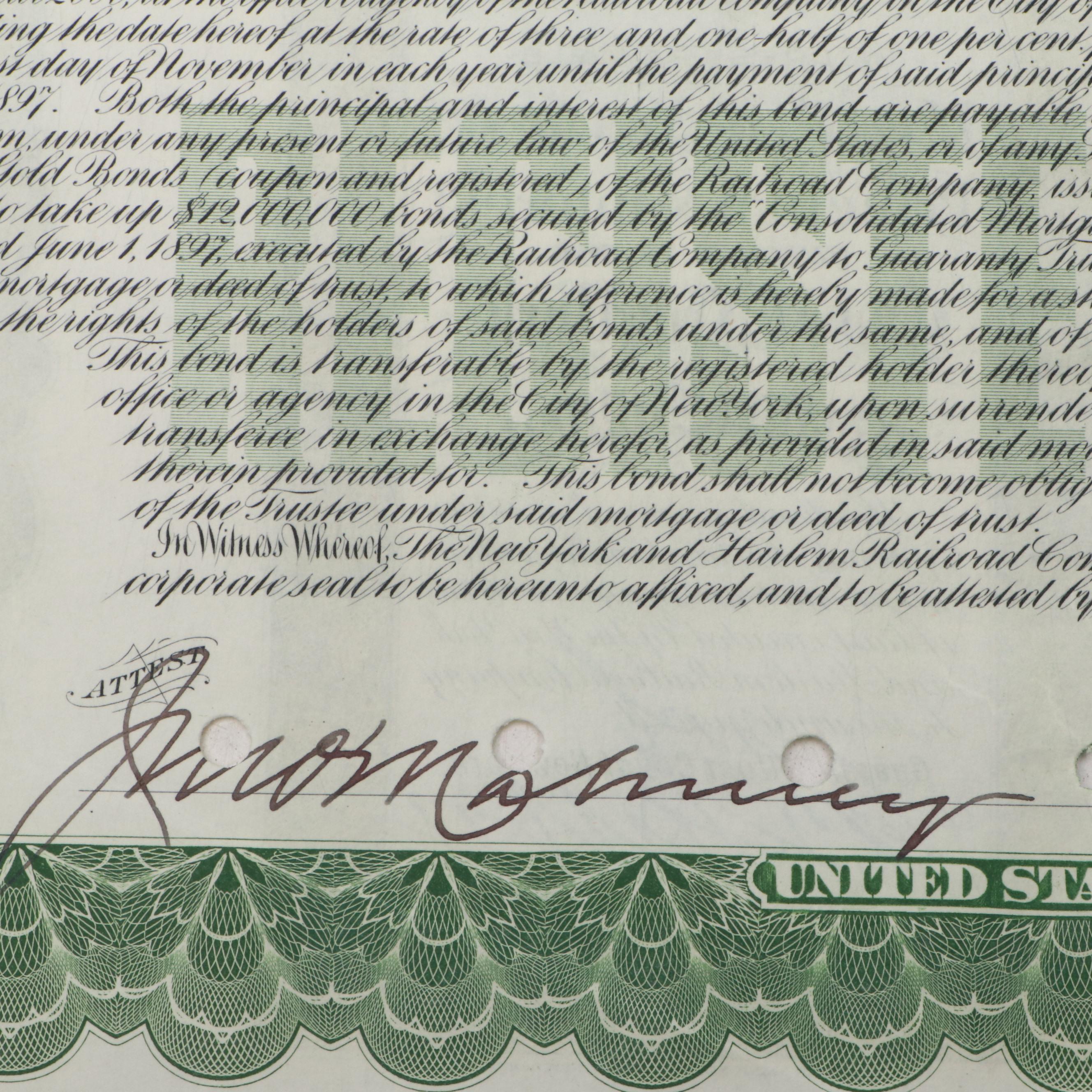 The New York and Harlem Railroad 10,000 Shares Stock Certificate, 1947