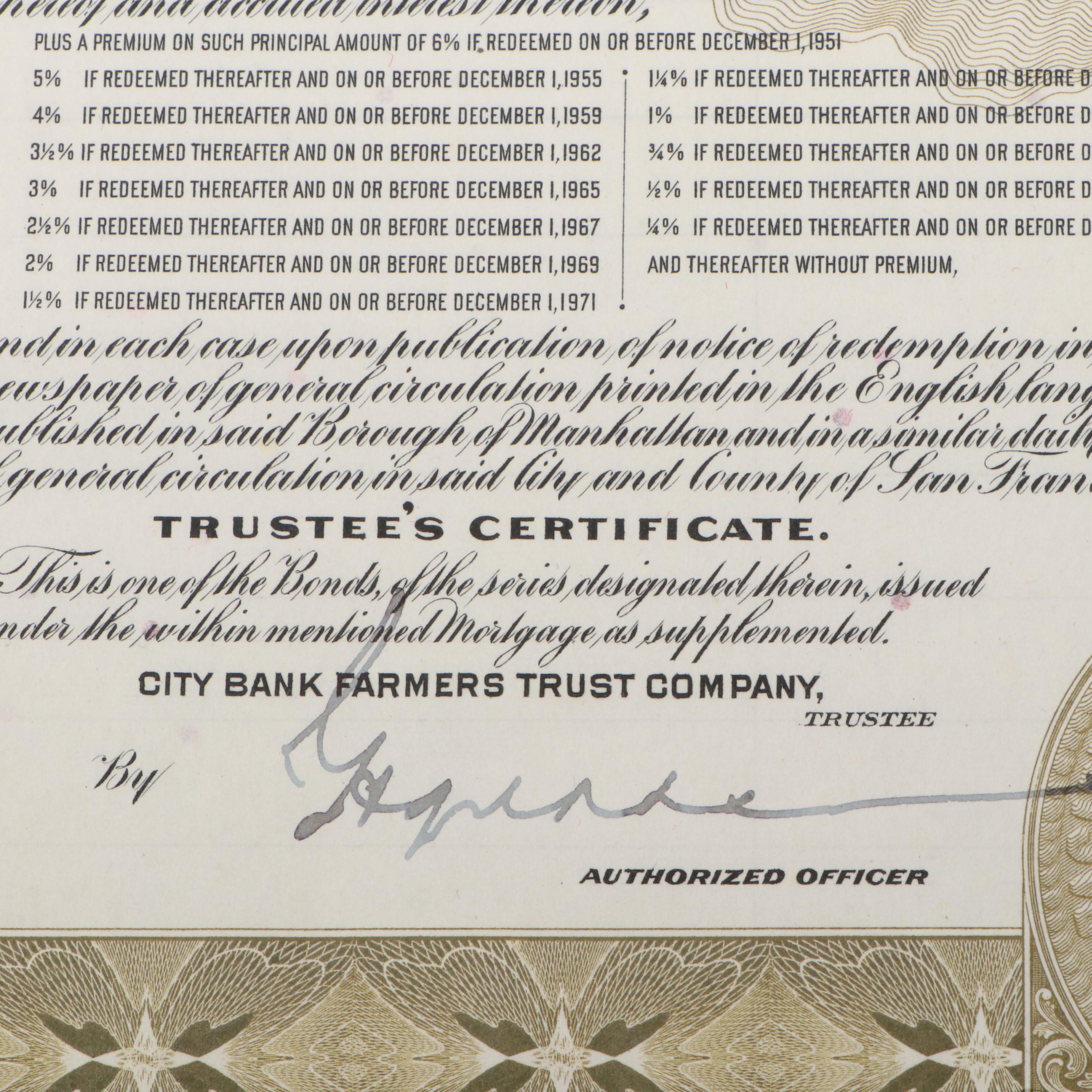 Pacific Gas and Electric 1,000 Shares Stock Certifiicate, 1947