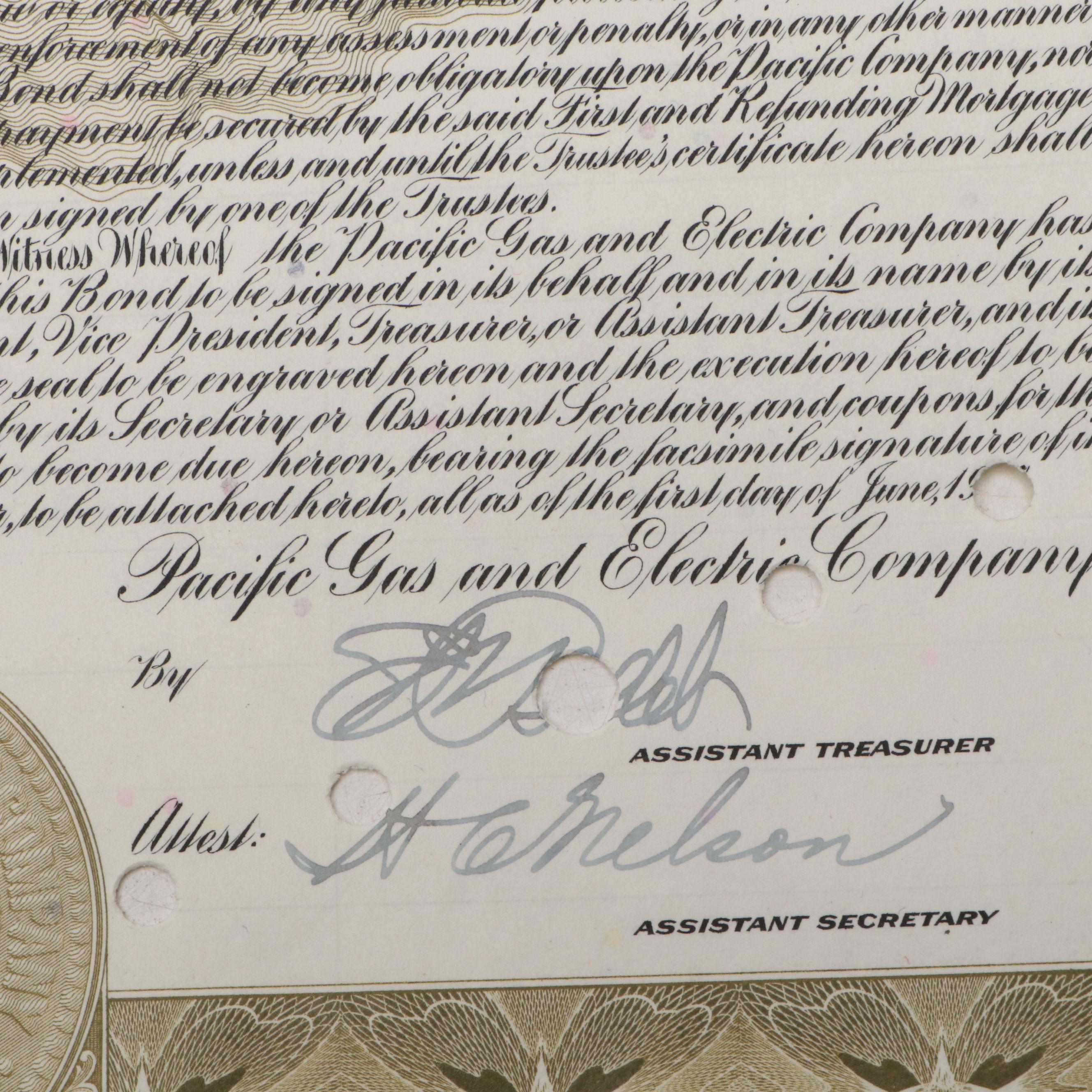 Pacific Gas and Electric 1,000 Shares Stock Certifiicate, 1947