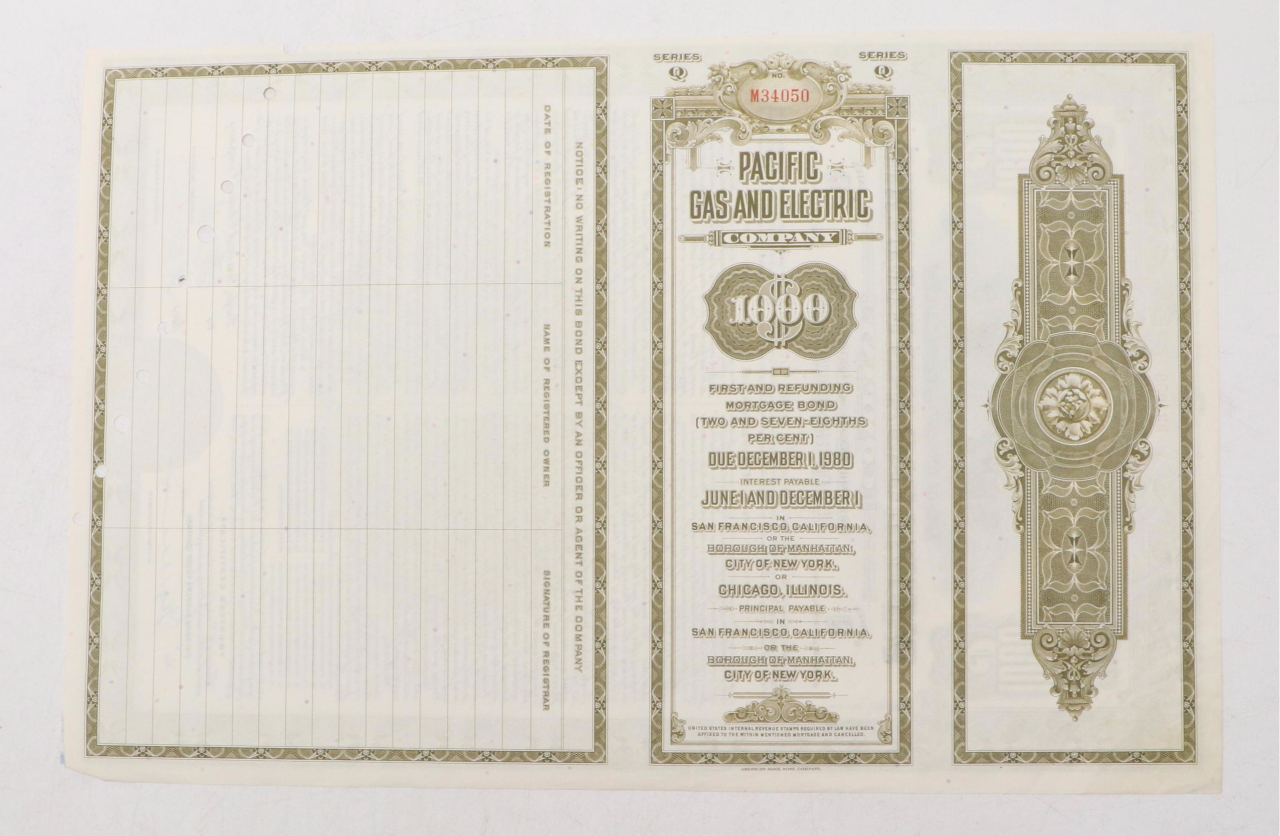 Pacific Gas and Electric 1,000 Shares Stock Certifiicate, 1947