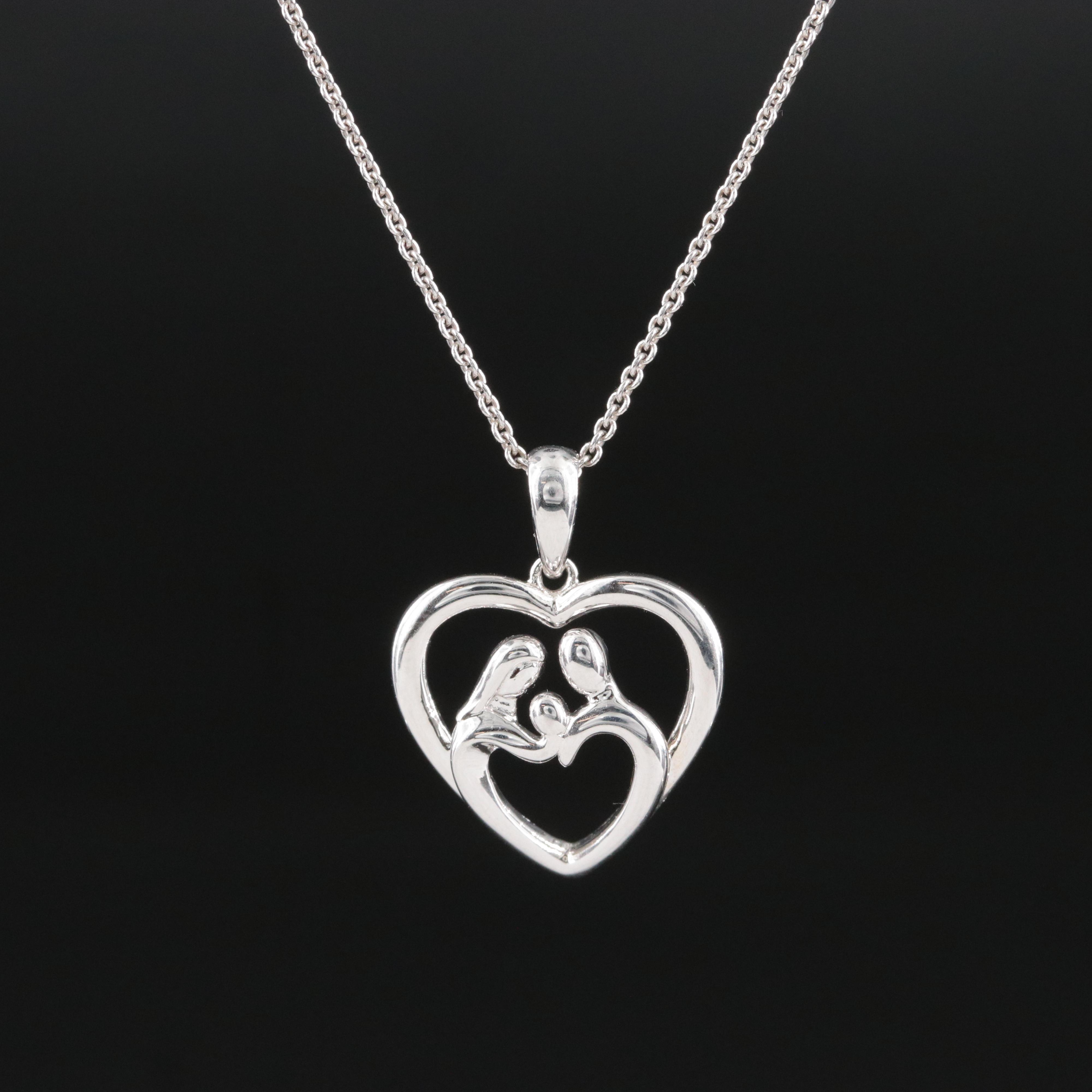 Sterling Family Heart Pendant Necklace