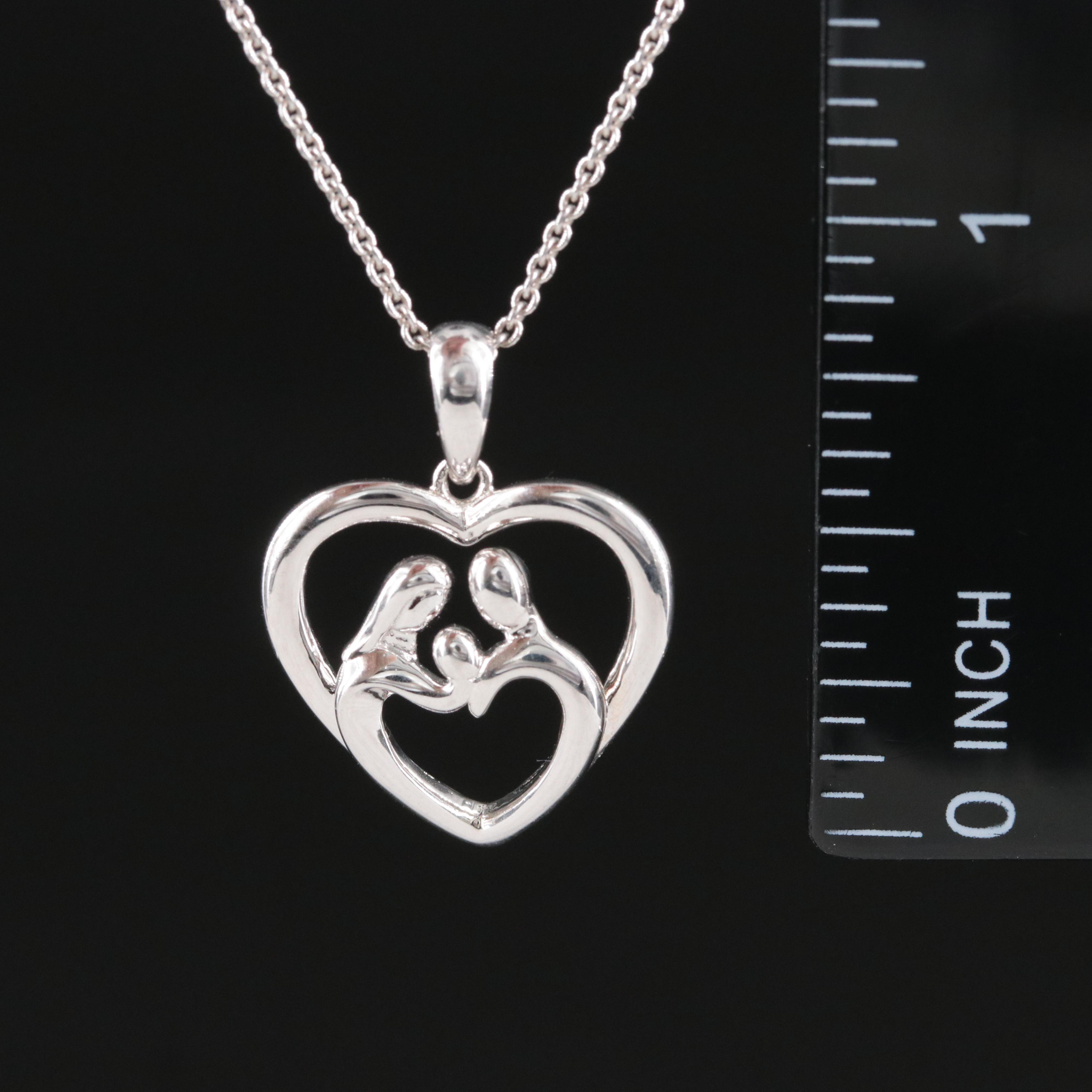 Sterling Family Heart Pendant Necklace