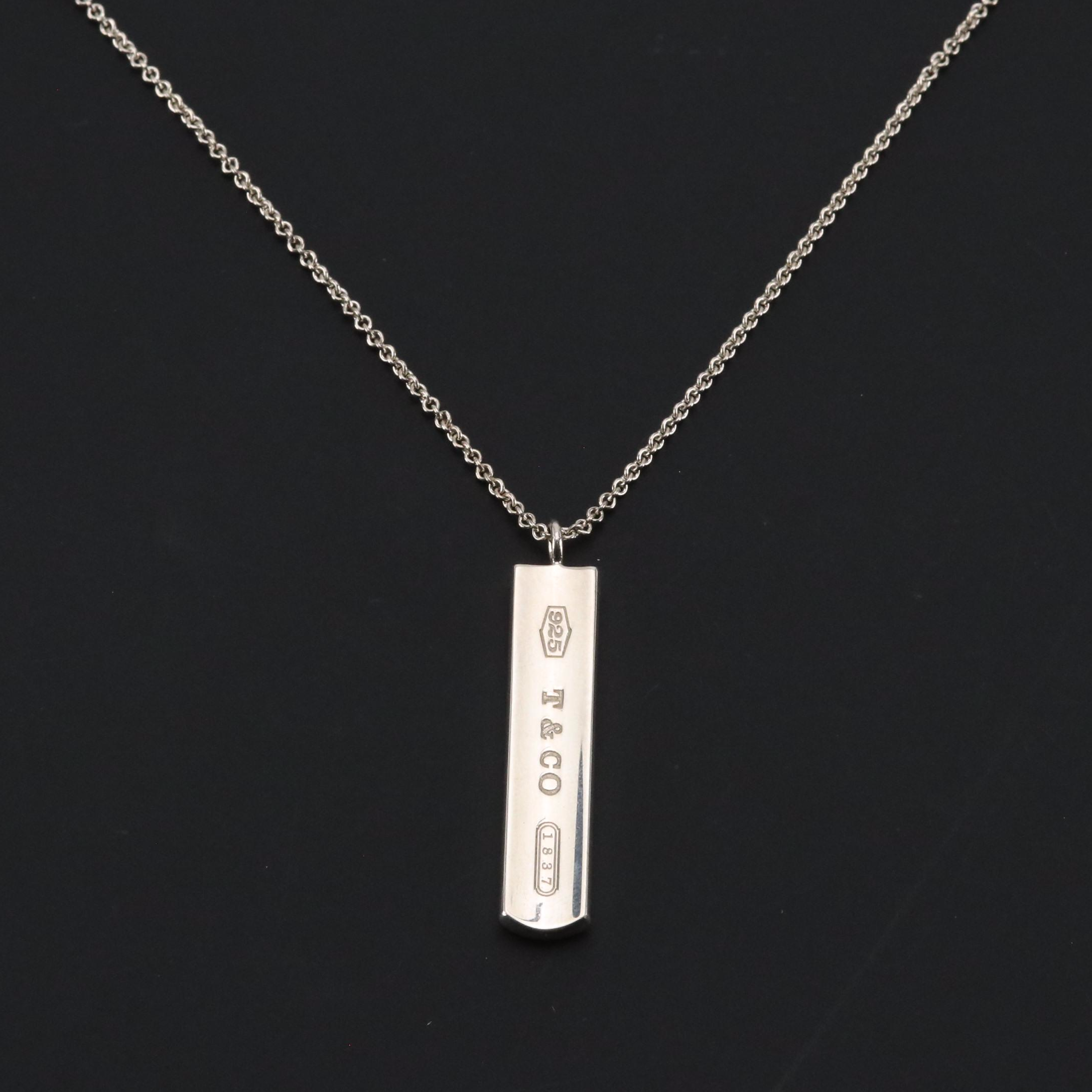 Tiffany & Co. 1837 Sterling Bar Pendant Necklace