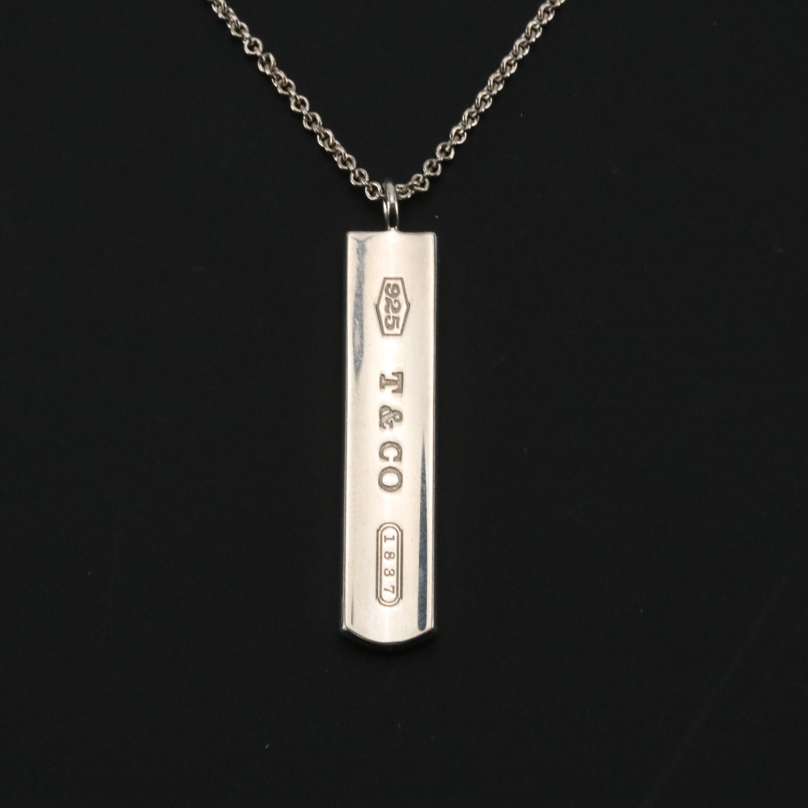 Tiffany & Co. 1837 Sterling Bar Pendant Necklace