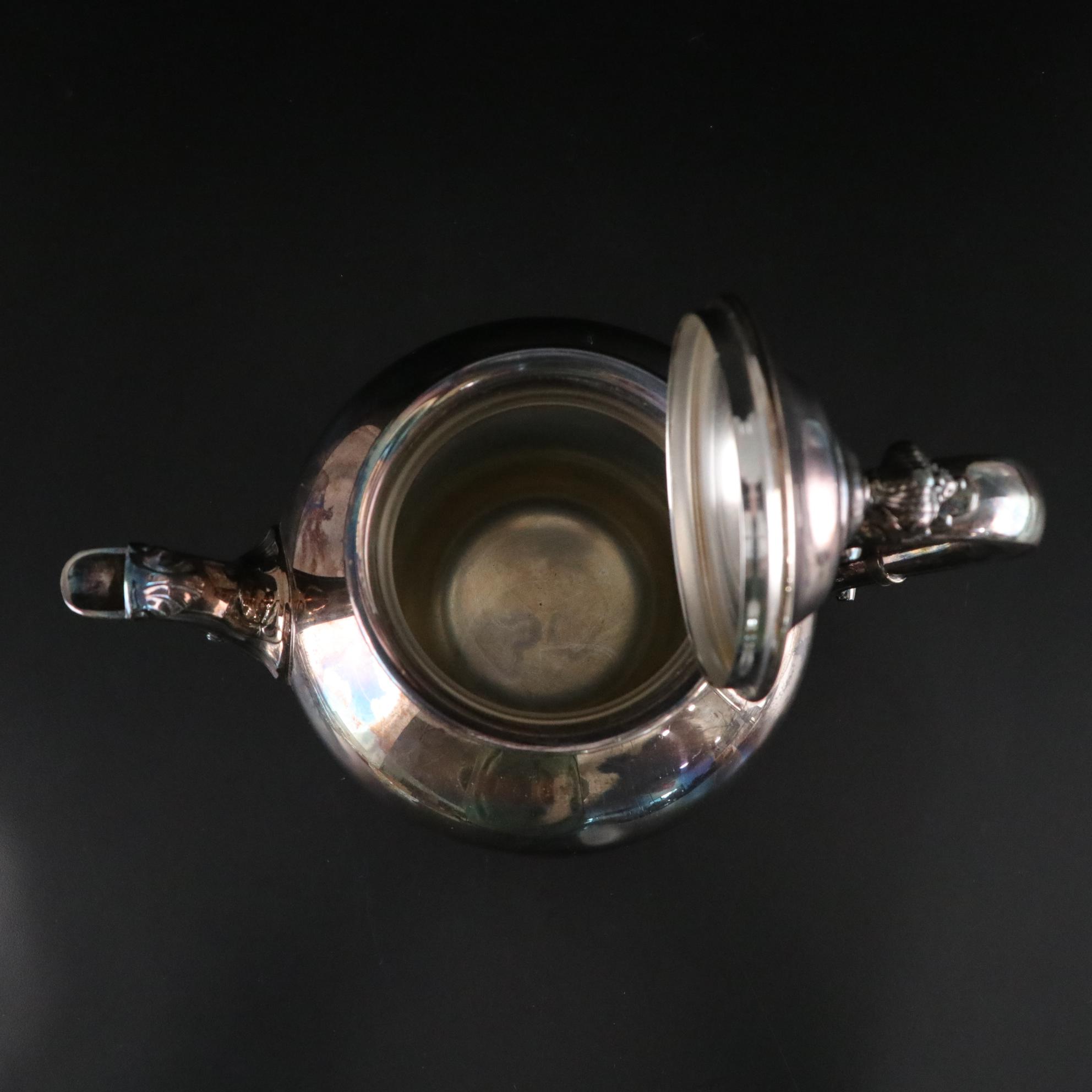 Silver Plate Teapot with American Brilliant Style Glass Dishes