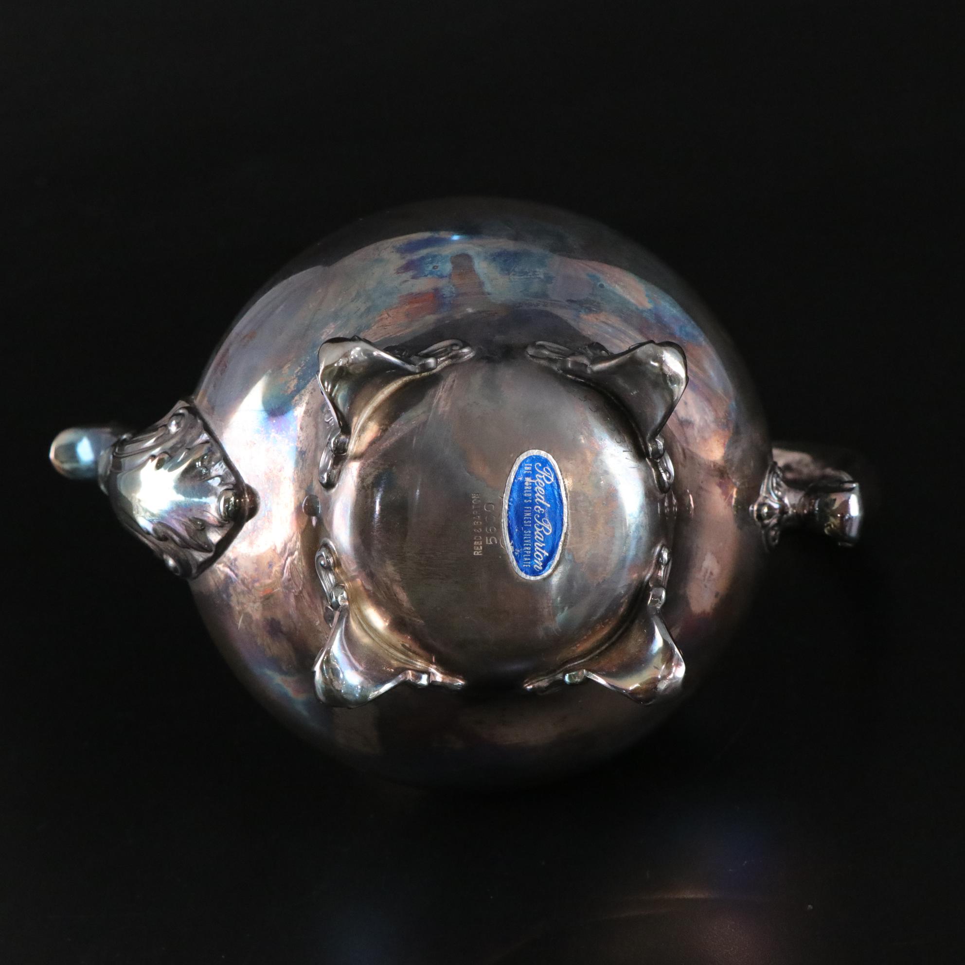 Silver Plate Teapot with American Brilliant Style Glass Dishes