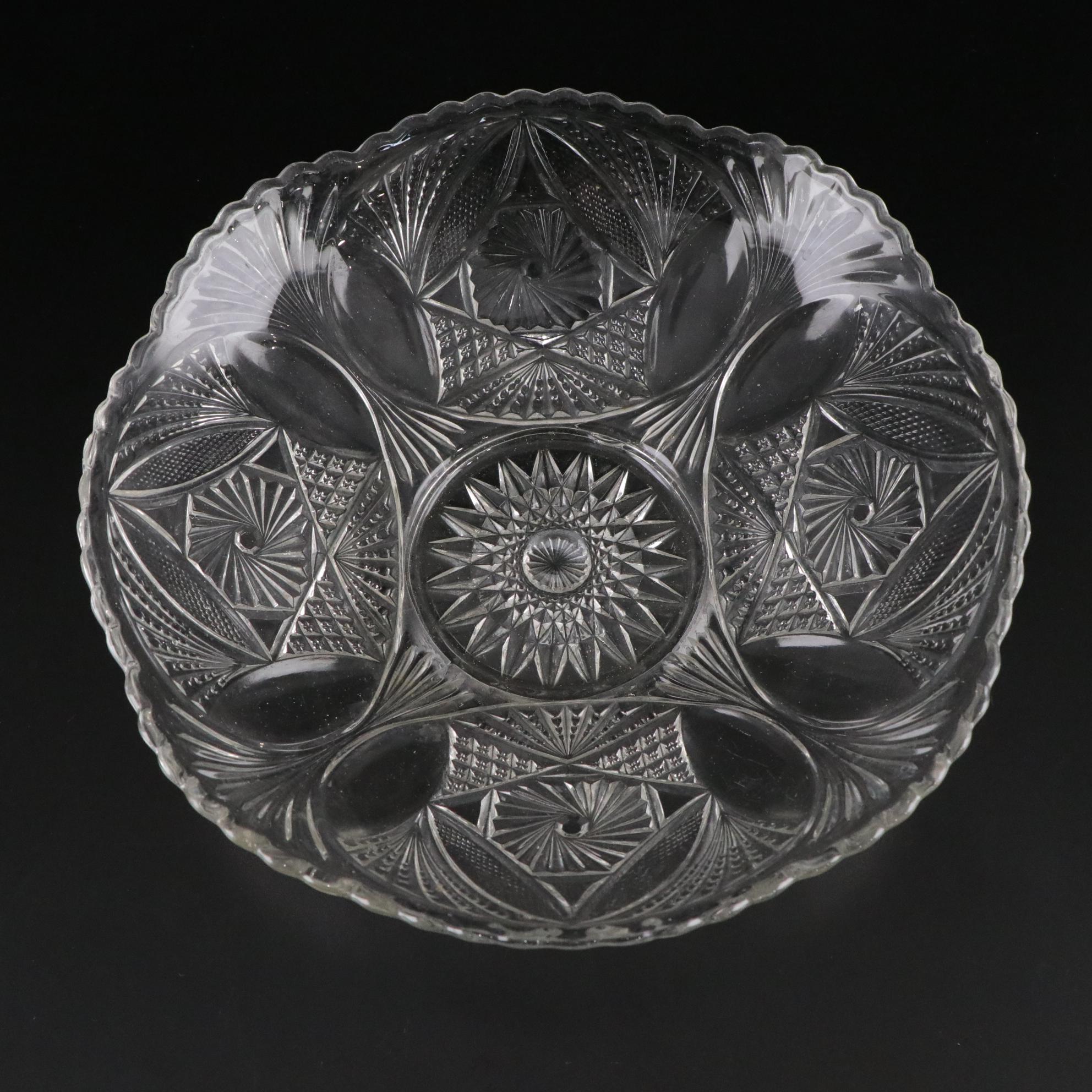 Silver Plate Teapot with American Brilliant Style Glass Dishes