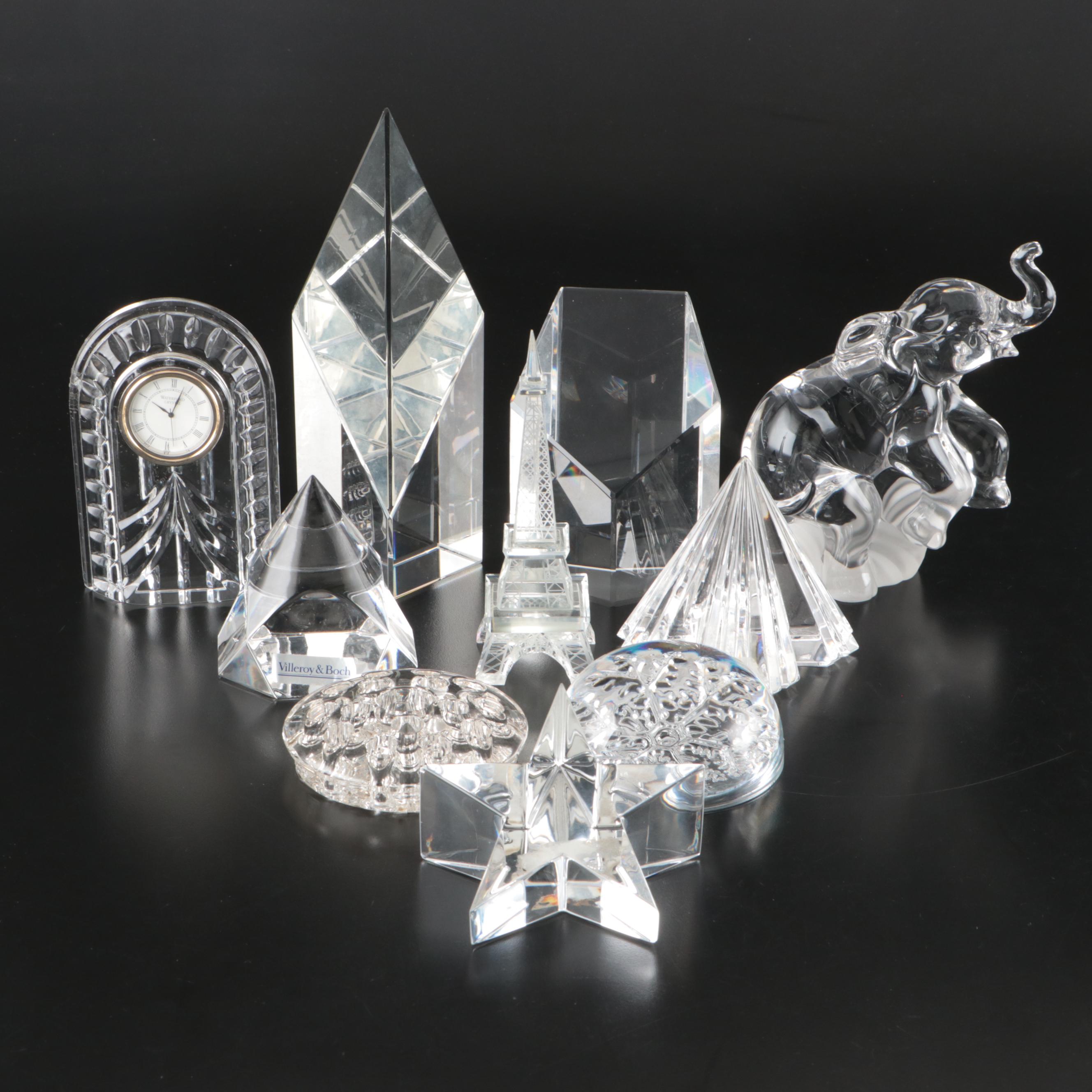 Waterford, Villeroy & Boch and Lenox Crystal Paperweights, Clock and Figurines